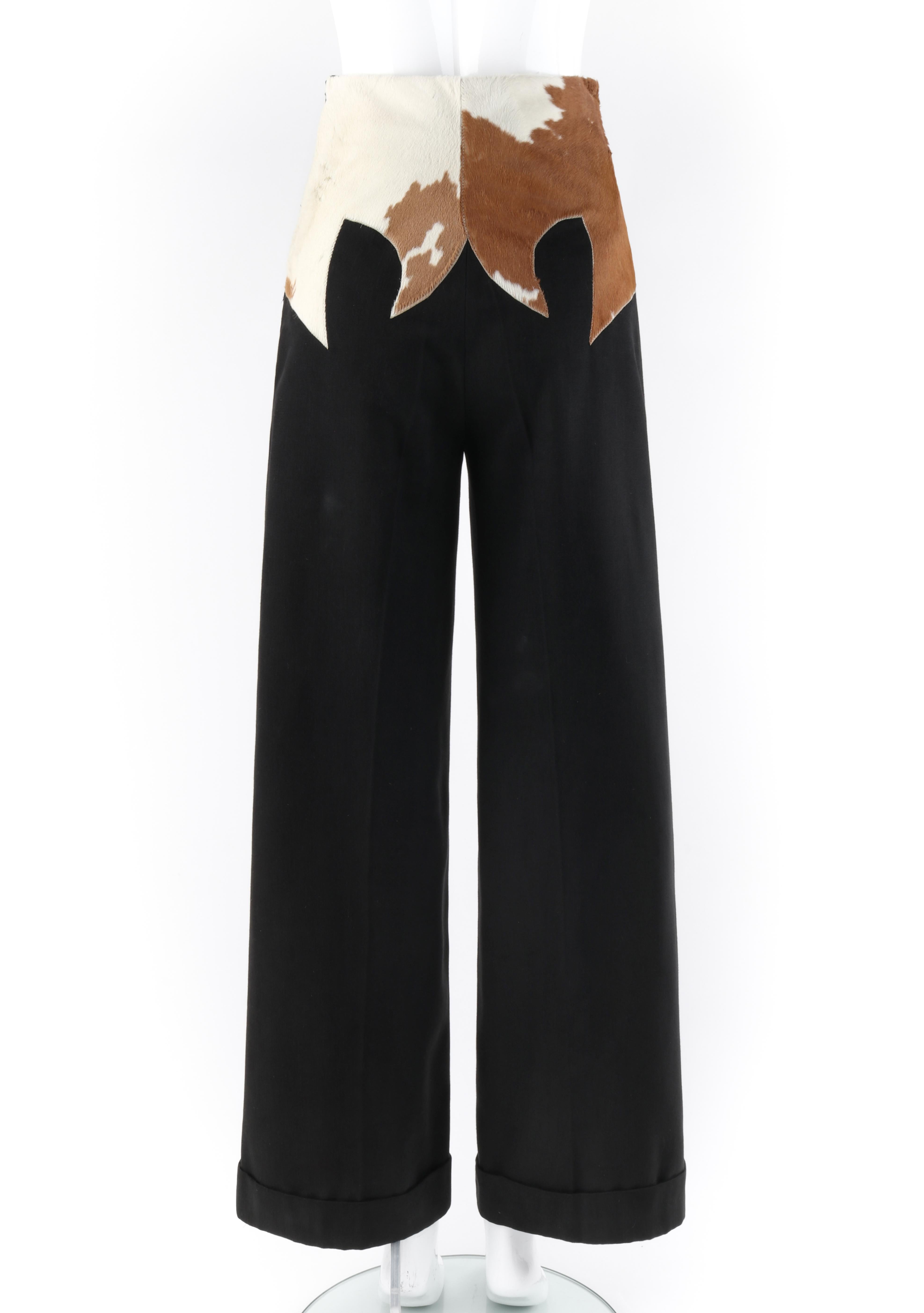 Black ALEXANDER McQUEEN F/W 1997 “It’s A Jungle Out There” Cowhide Trousers Wide Pants For Sale