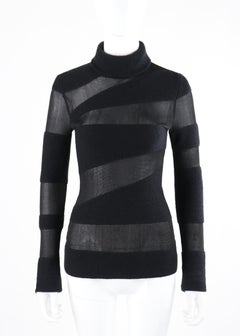 ALEXANDER McQUEEN F/W 1998 “Joan” Black Stripe Semi Sheer Turtleneck Sweater Top