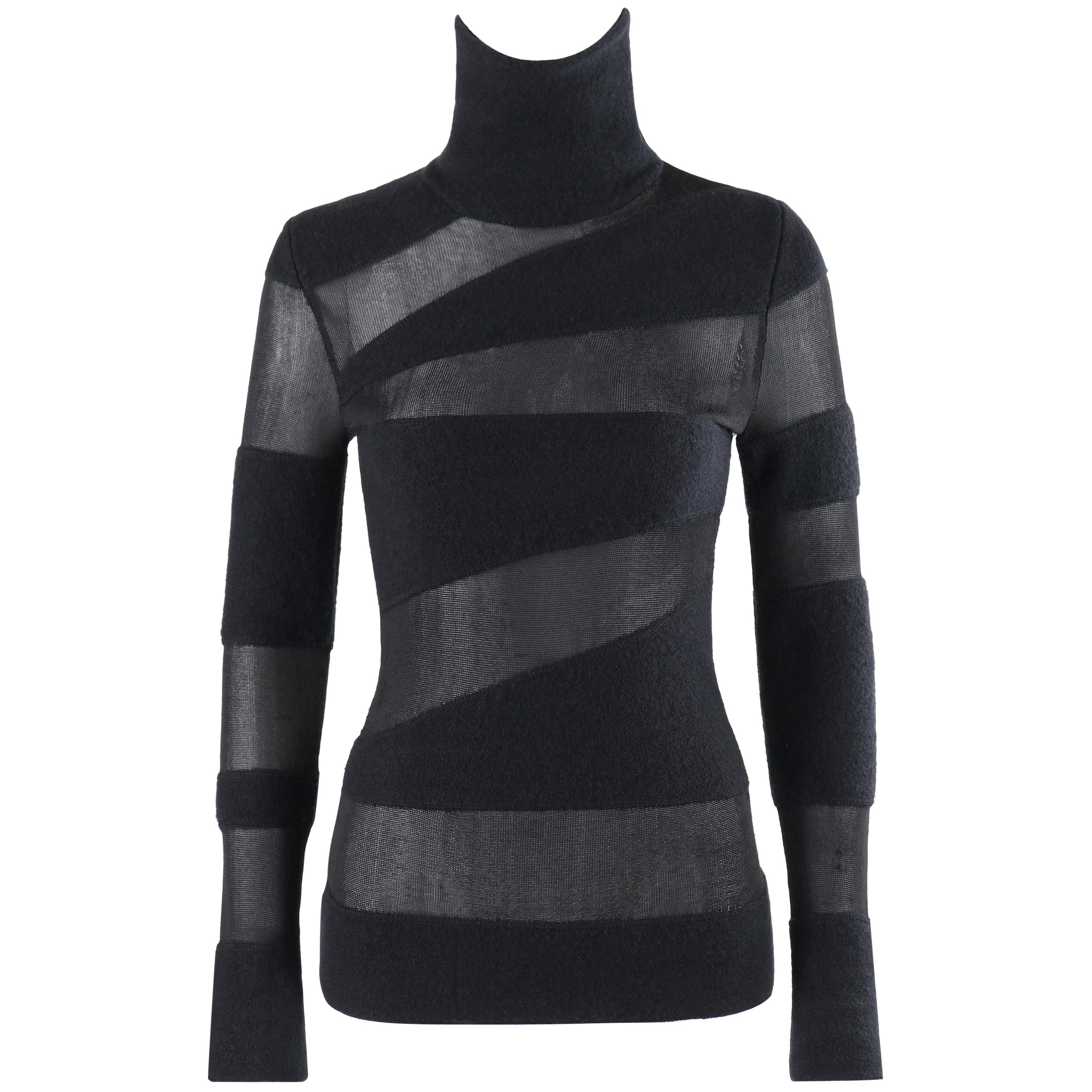 ALEXANDER McQUEEN F/W 1998 “Joan” Black Stripe Semi Sheer Turtleneck Sweater Top For Sale