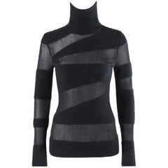 ALEXANDER McQUEEN F/W 1998 “Joan” Black Stripe Semi Sheer Turtleneck Sweater Top