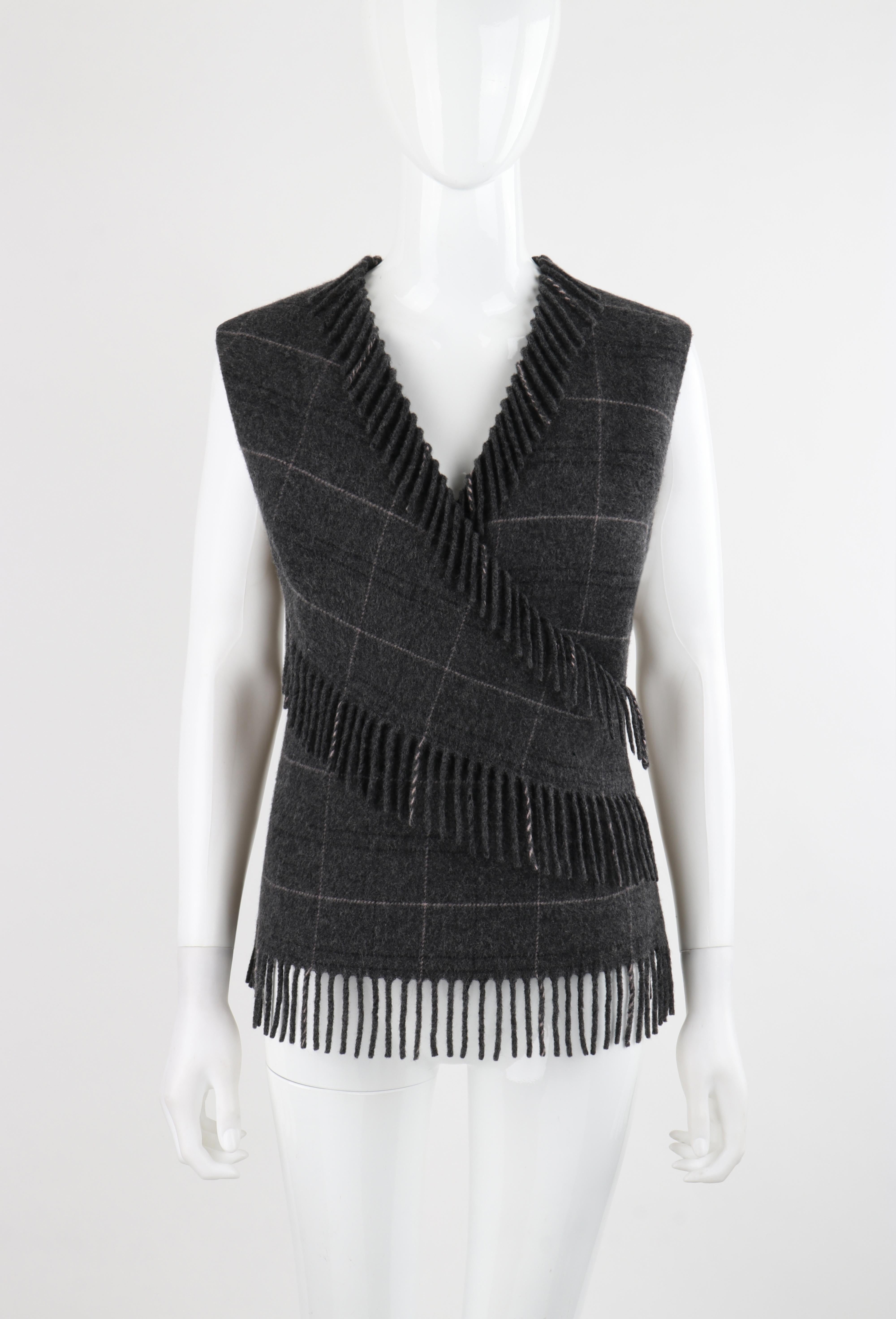 ALEXANDER McQUEEN F/W 1999 Gray Wool Plaid Wrap Fringe Sleeveless Vest Knit Top

Brand / Manufacturer: Alexander McQueen 
Collection: F/W 1999 