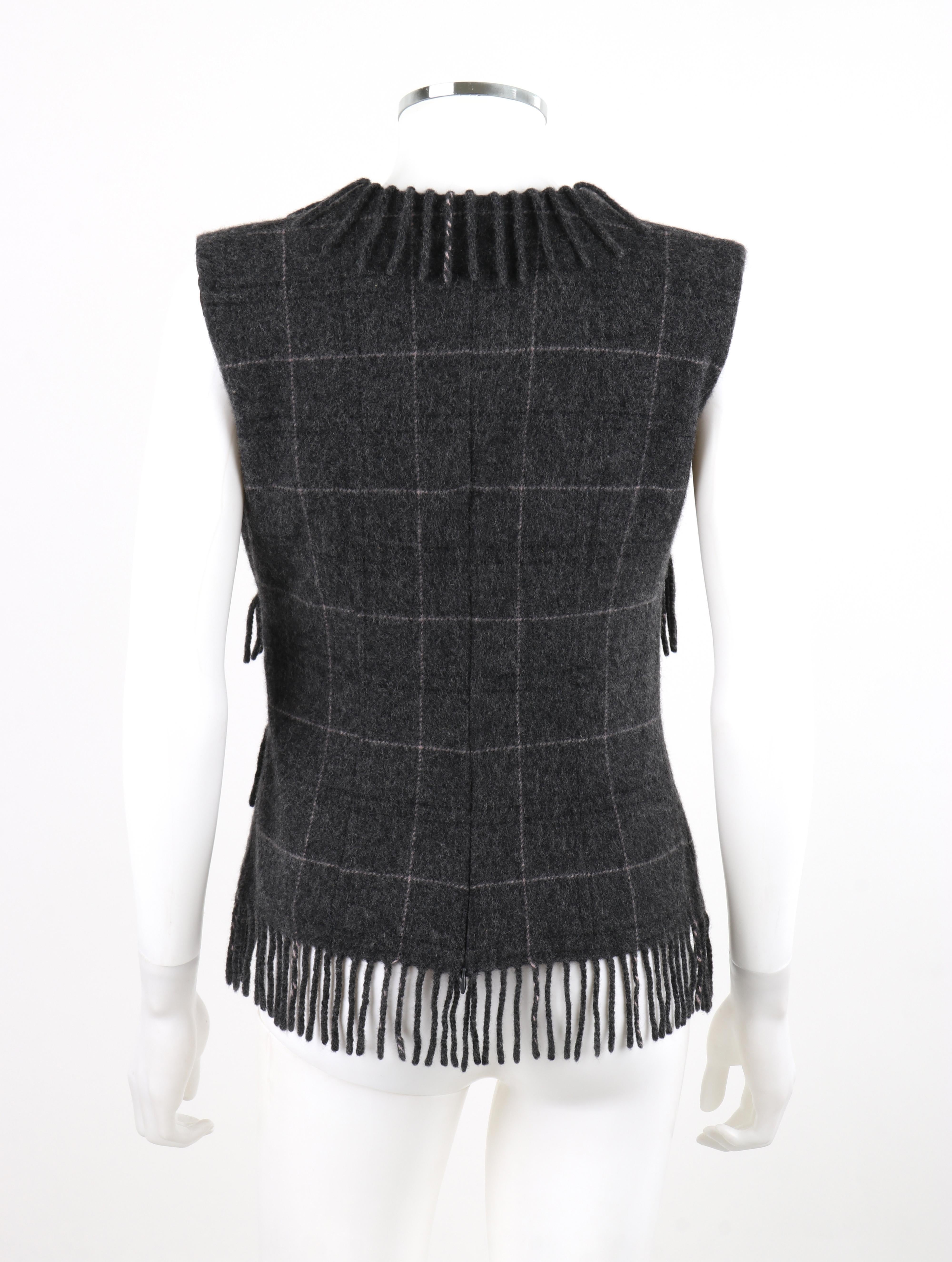 ALEXANDER McQUEEN F/W 1999 Gray Wool Plaid Wrap Fringe Sleeveless Vest Knit Top 1