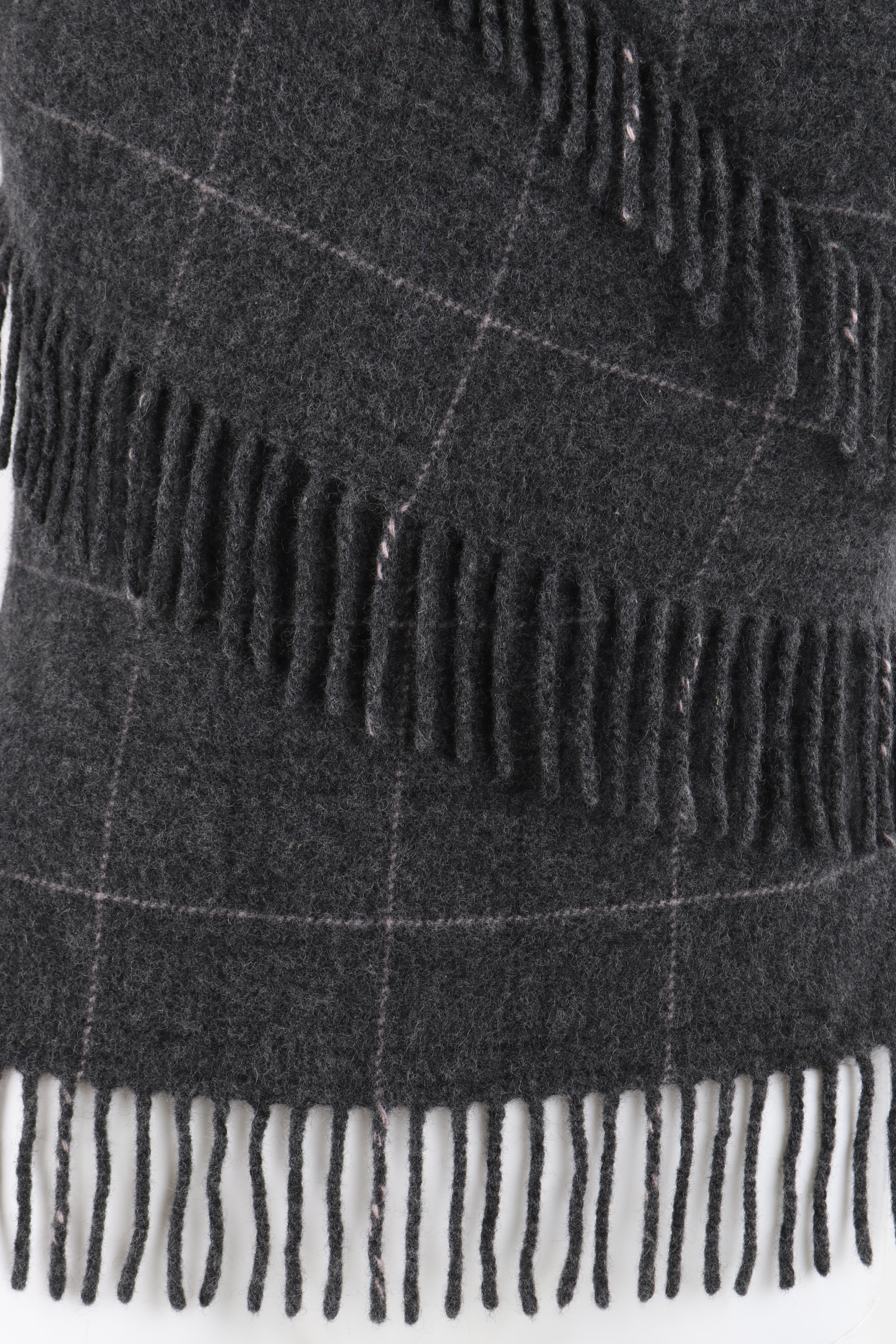ALEXANDER McQUEEN F/W 1999 Gray Wool Plaid Wrap Fringe Sleeveless Vest Knit Top 3