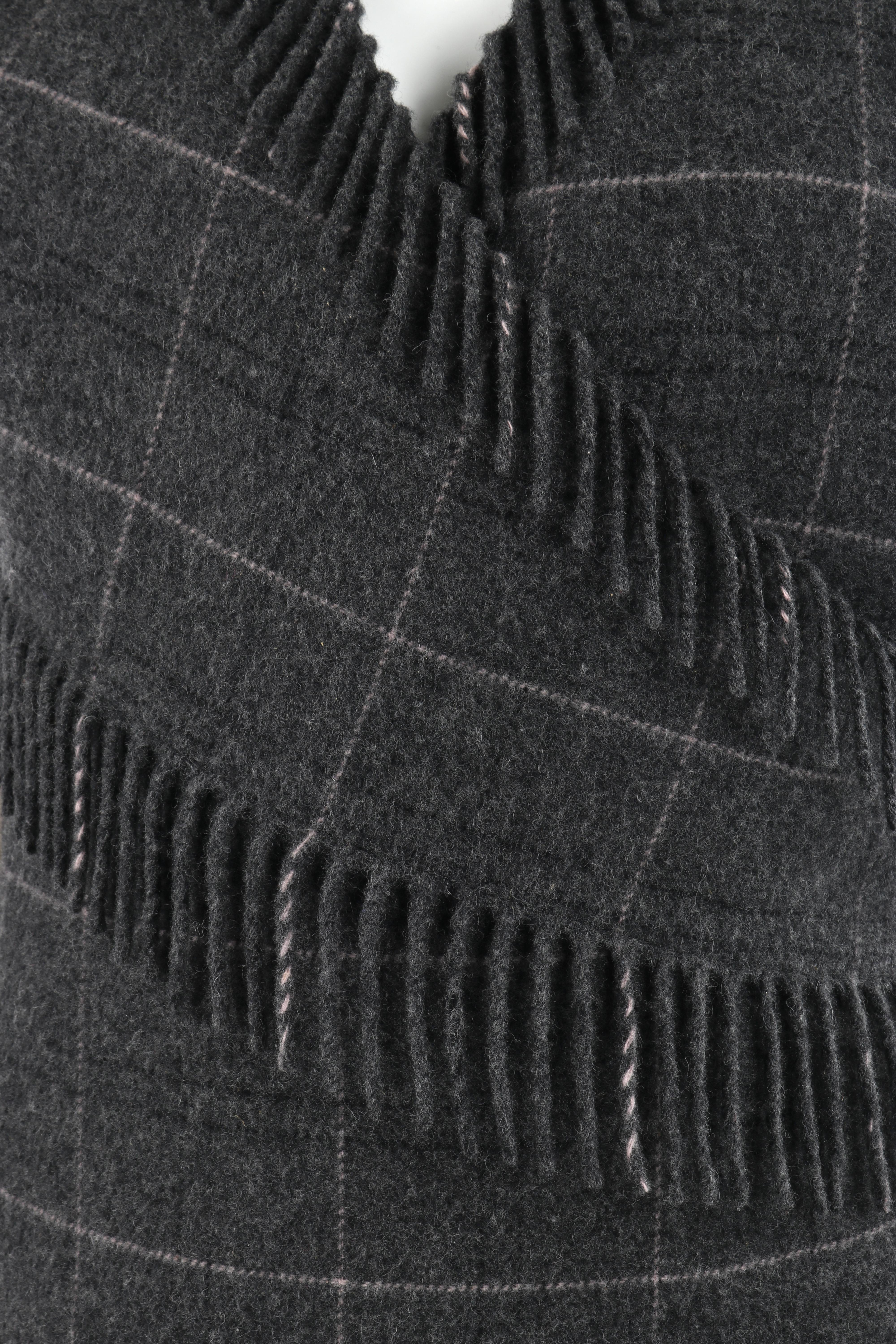 ALEXANDER McQUEEN F/W 1999 Gray Wool Plaid Wrap Fringe Sleeveless Vest Knit Top For Sale 3