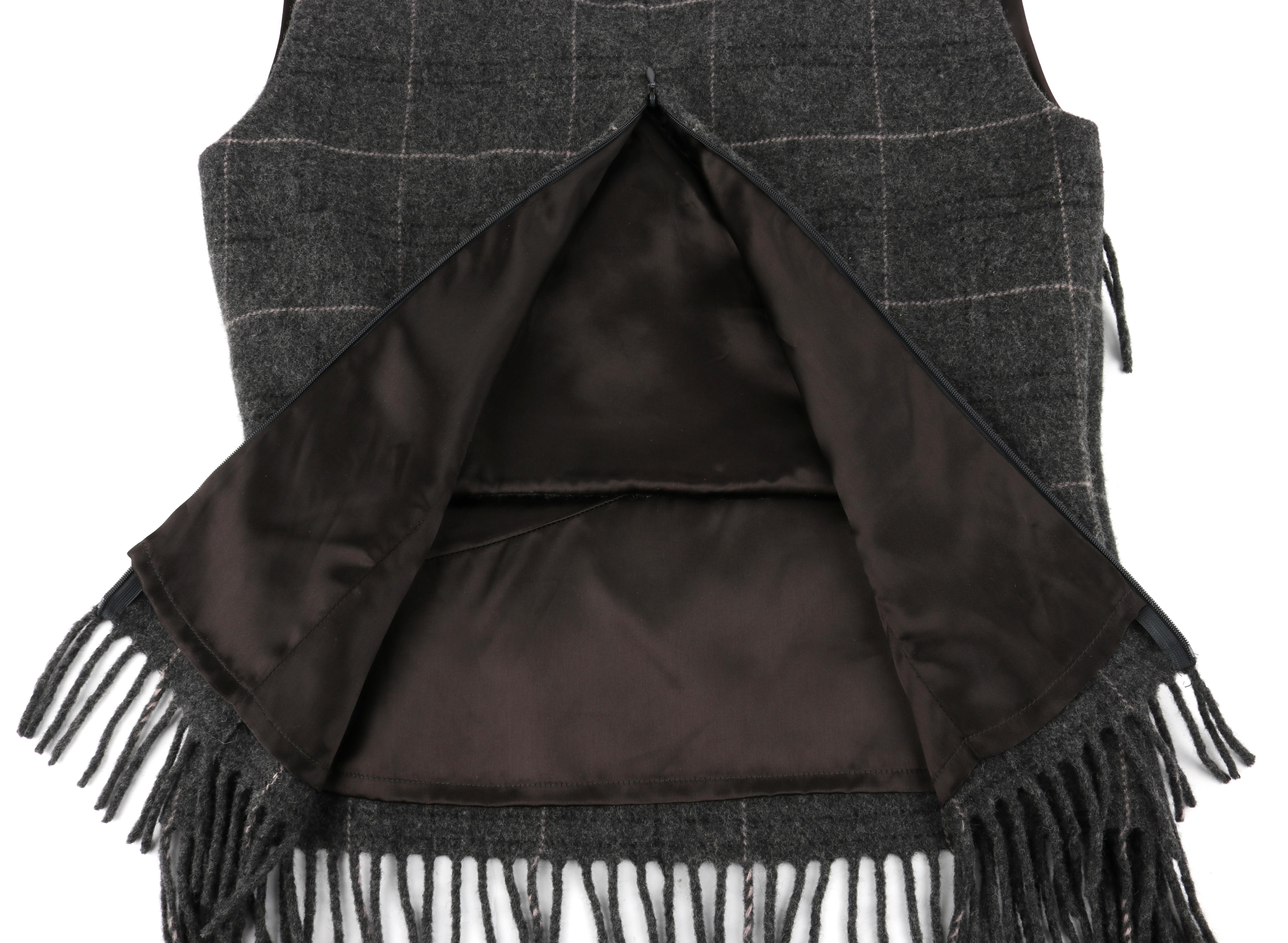 ALEXANDER McQUEEN F/W 1999 Gray Wool Plaid Wrap Fringe Sleeveless Vest Knit Top For Sale 4