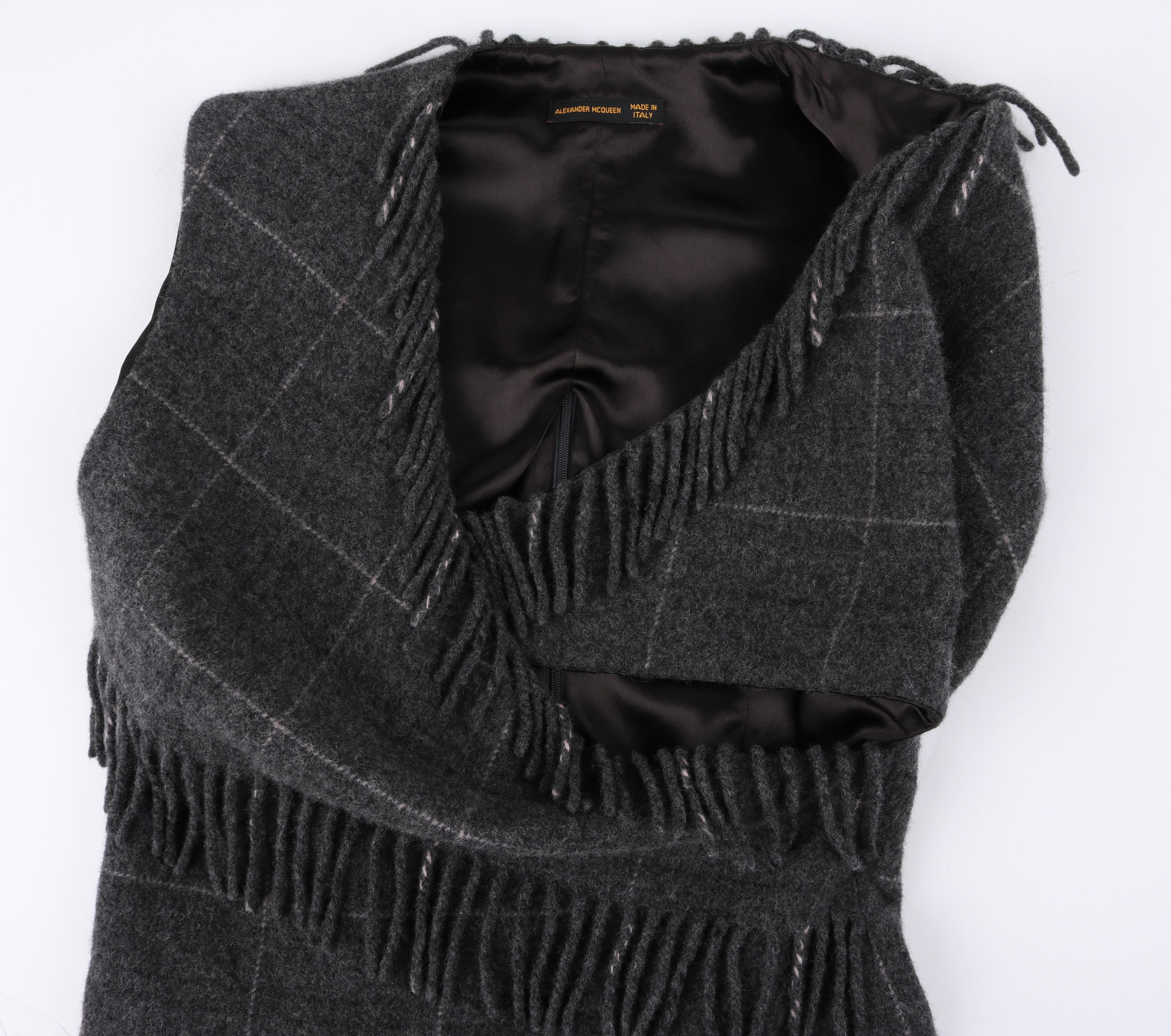 ALEXANDER McQUEEN F/W 1999 Gray Wool Plaid Wrap Fringe Sleeveless Vest Knit Top 5