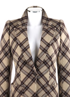 ALEXANDER McQUEEN F/W 2000 “Eshu” Tan Brown Blue Check Plaid Print Blazer Jacket