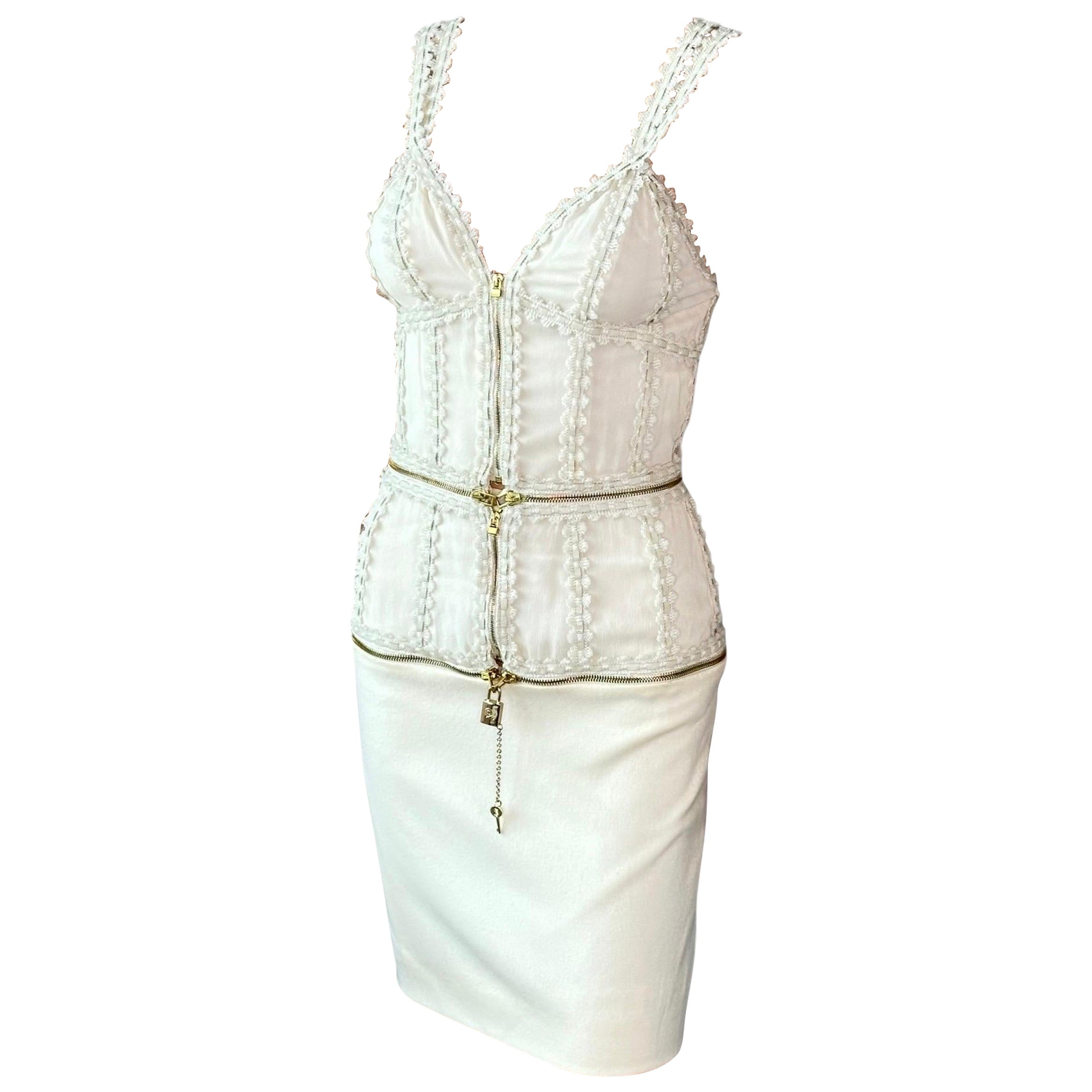 Alexander McQueen F/W 2003 Bondage Lock And Key "Chastity" Padlock Ivory Dress