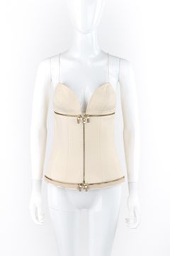 ALEXANDER McQUEEN F/W 2003 "Scanners" Ivory Wool Silk Zipper Panel Corset Top
