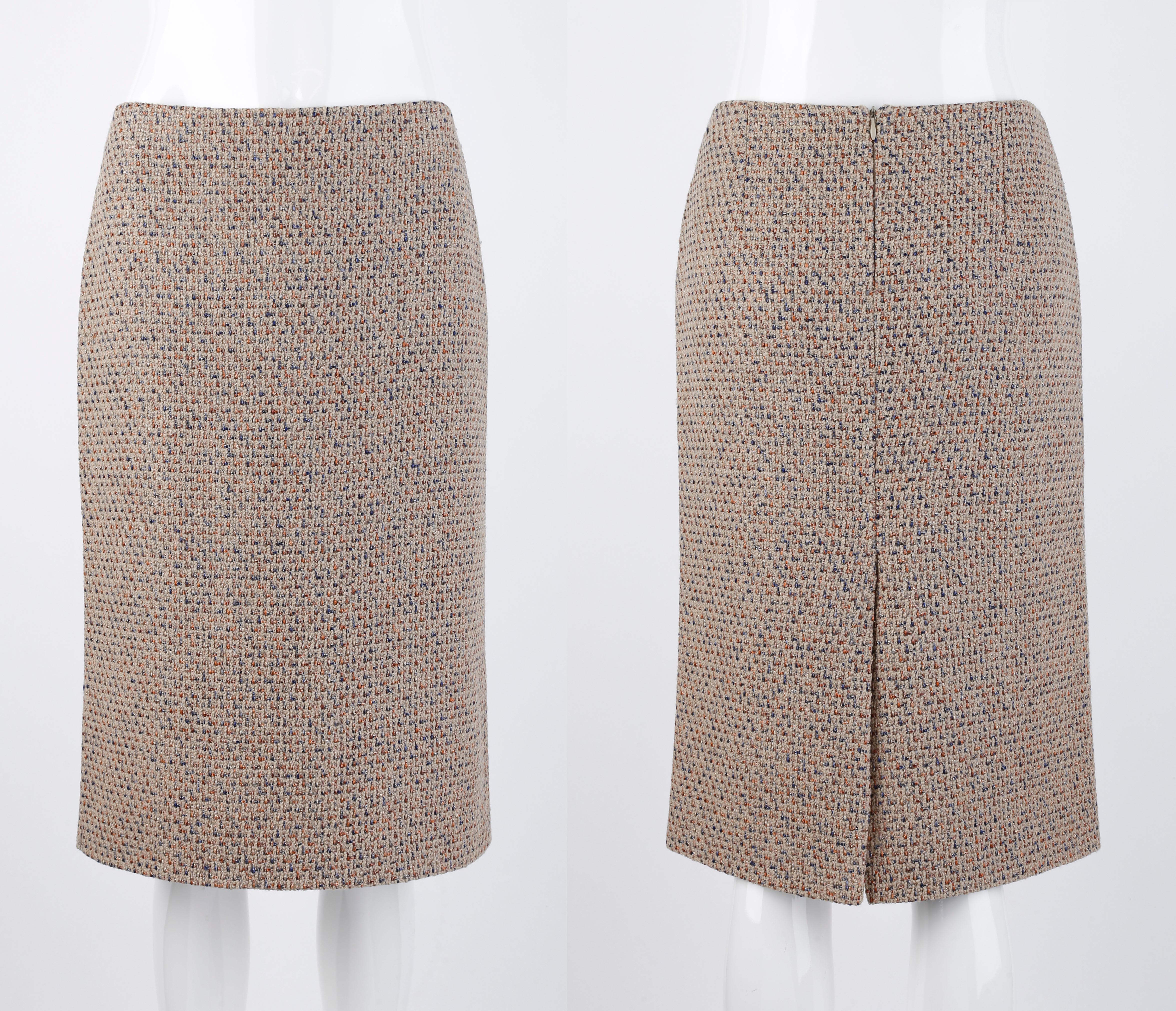 Alexander McQueen F/W 2004 Beige Metallic Tweed Tie Neck Blazer & Skirt 2pc Suit For Sale 7
