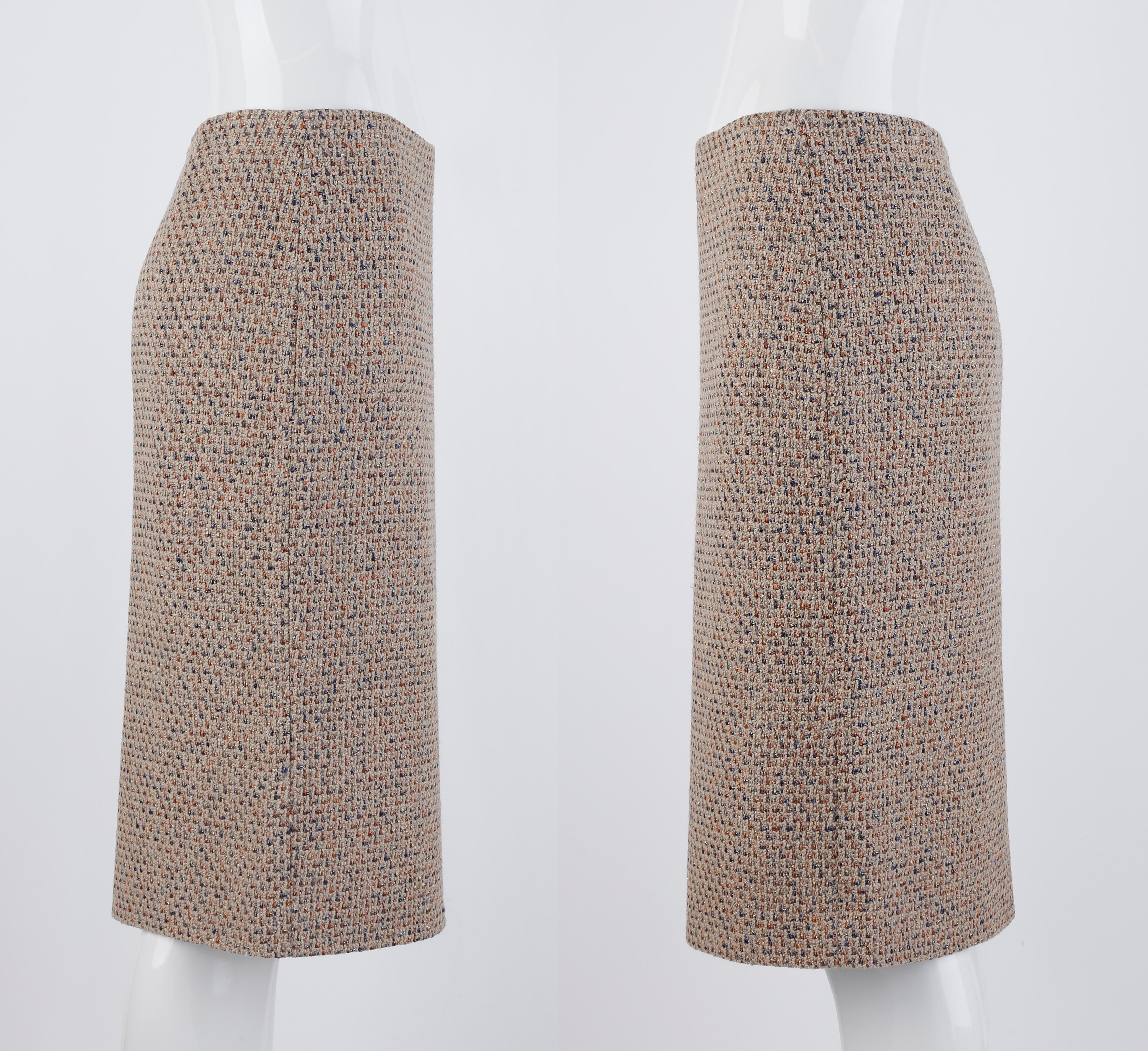 Alexander McQueen F/W 2004 Beige Metallic Tweed Tie Neck Blazer & Skirt 2pc Suit For Sale 8