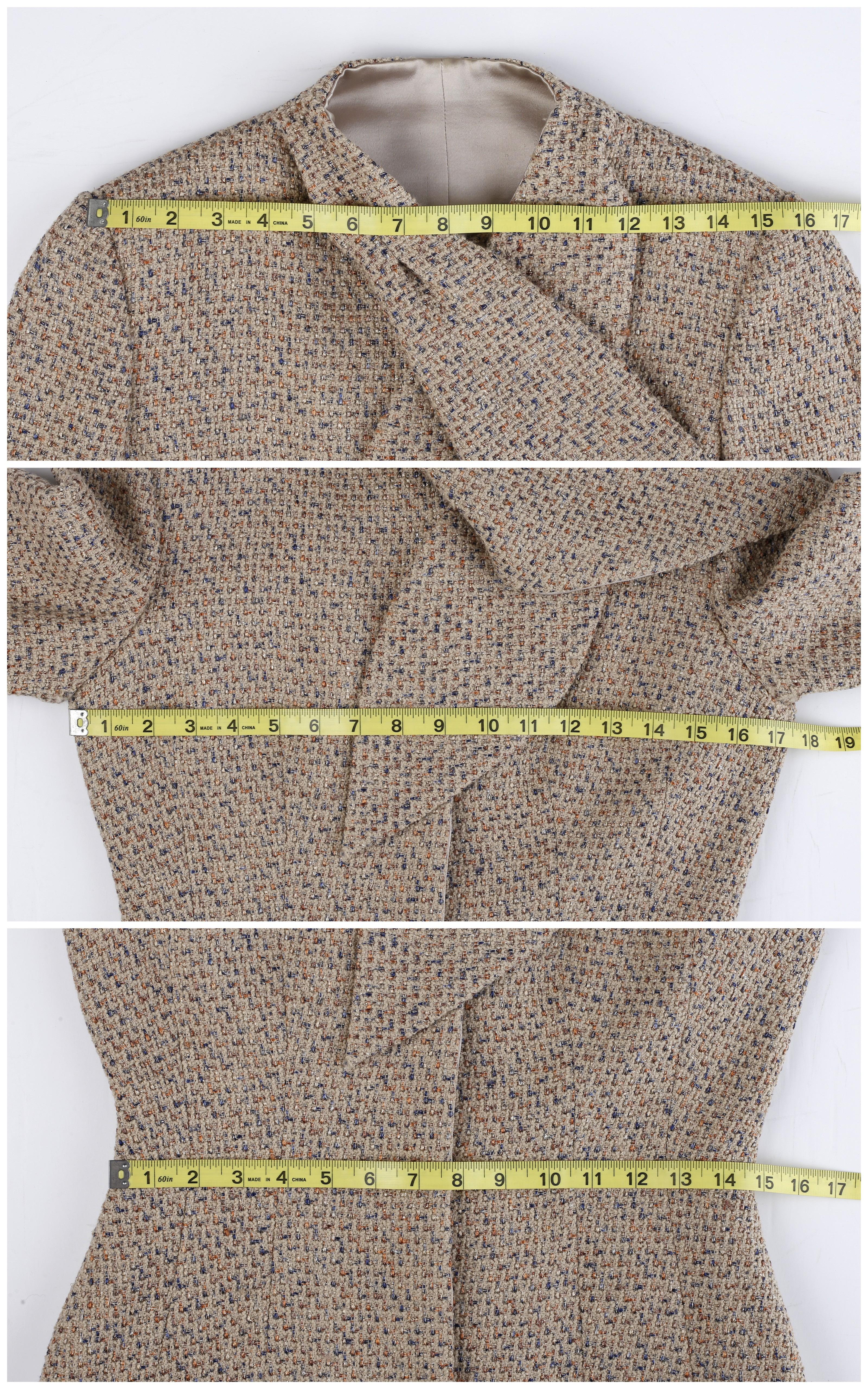Alexander McQueen F/W 2004 Beige Metallic Tweed Tie Neck Blazer & Skirt 2pc Suit For Sale 9