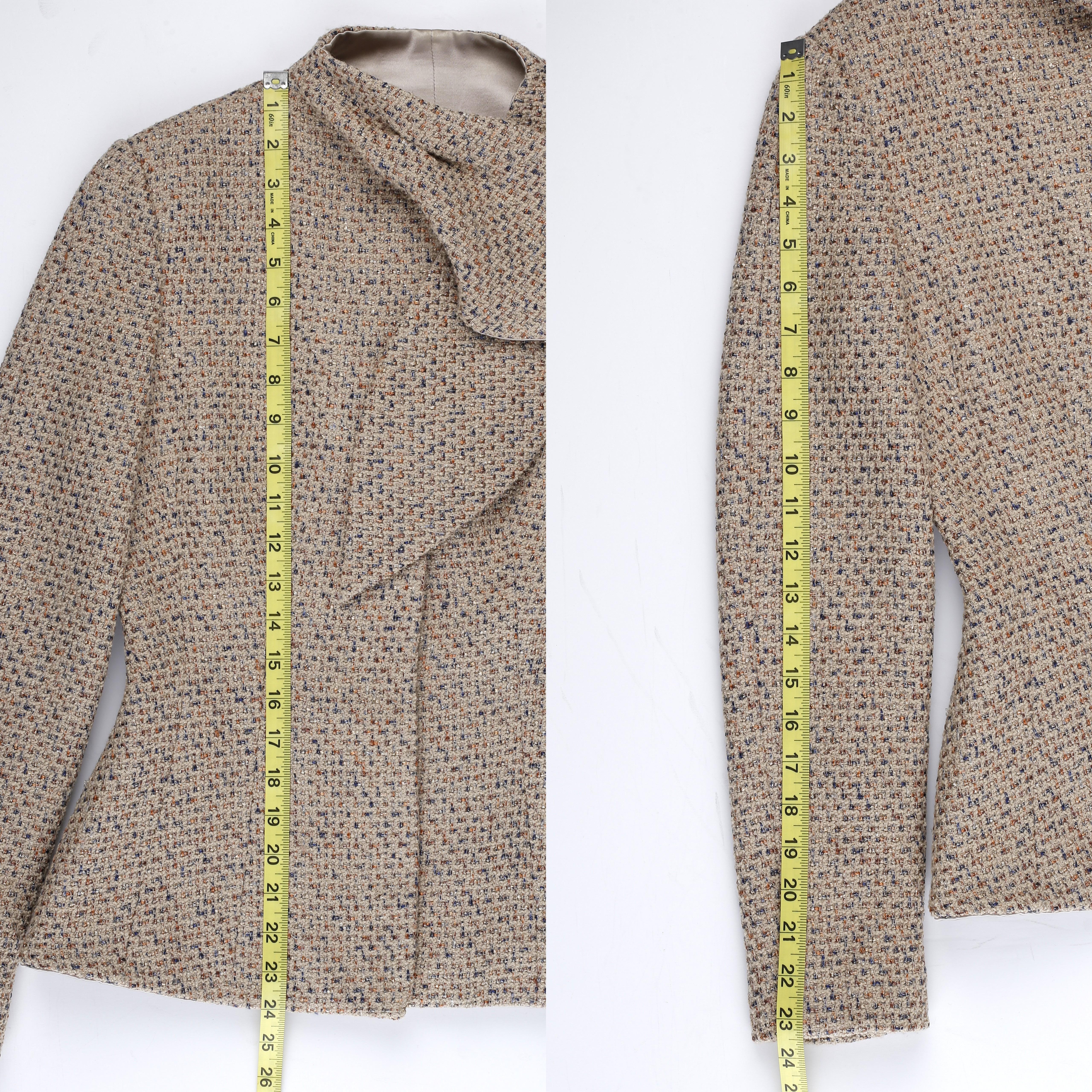 Alexander McQueen F/W 2004 Beige Metallic Tweed Tie Neck Blazer & Skirt 2pc Suit For Sale 10