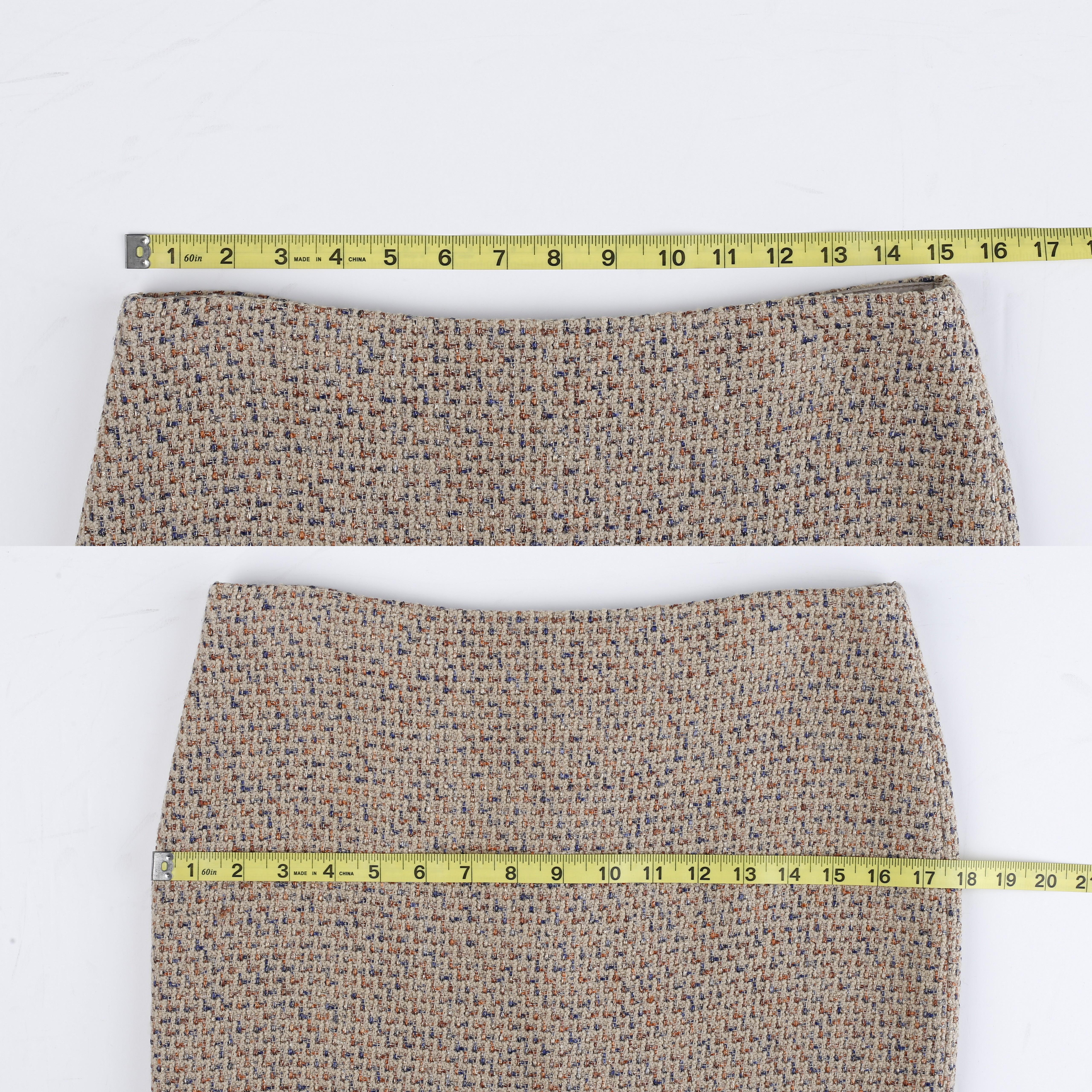 Alexander McQueen F/W 2004 Beige Metallic Tweed Tie Neck Blazer & Skirt 2pc Suit For Sale 11