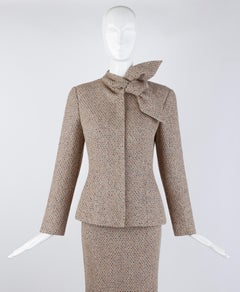 Alexander McQueen H/W 2004 Beige Metallic Tweed Krawattenausschnitt Blazer & Rock 2pc Anzug