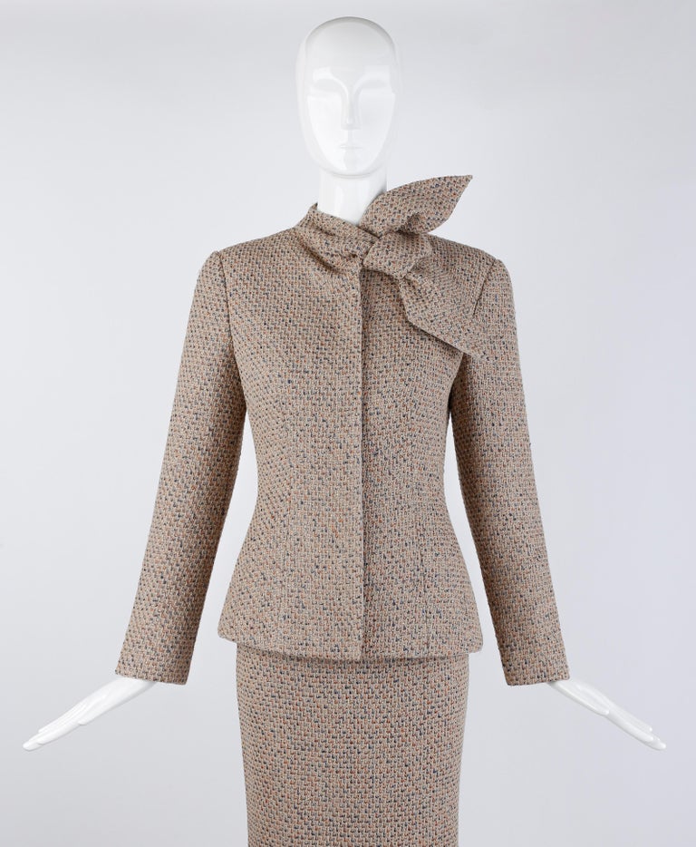 Alexander McQueen F/W 2004 Beige Metallic Tweed Tie Neck
