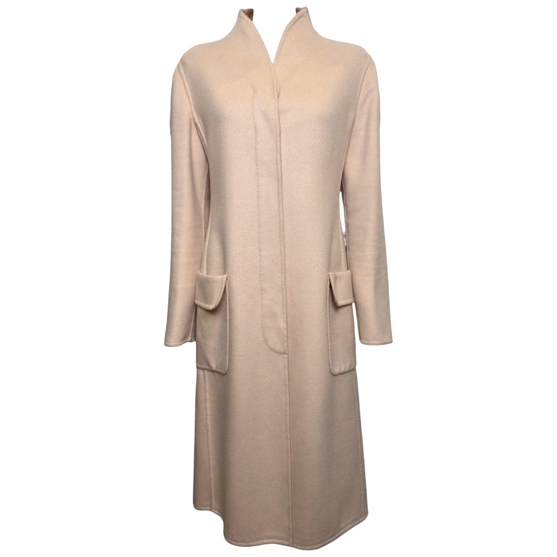 Pre-owned Alexander Mcqueen F/w 2004 Beige Open-front Stand-collar Midi Coat In Brown