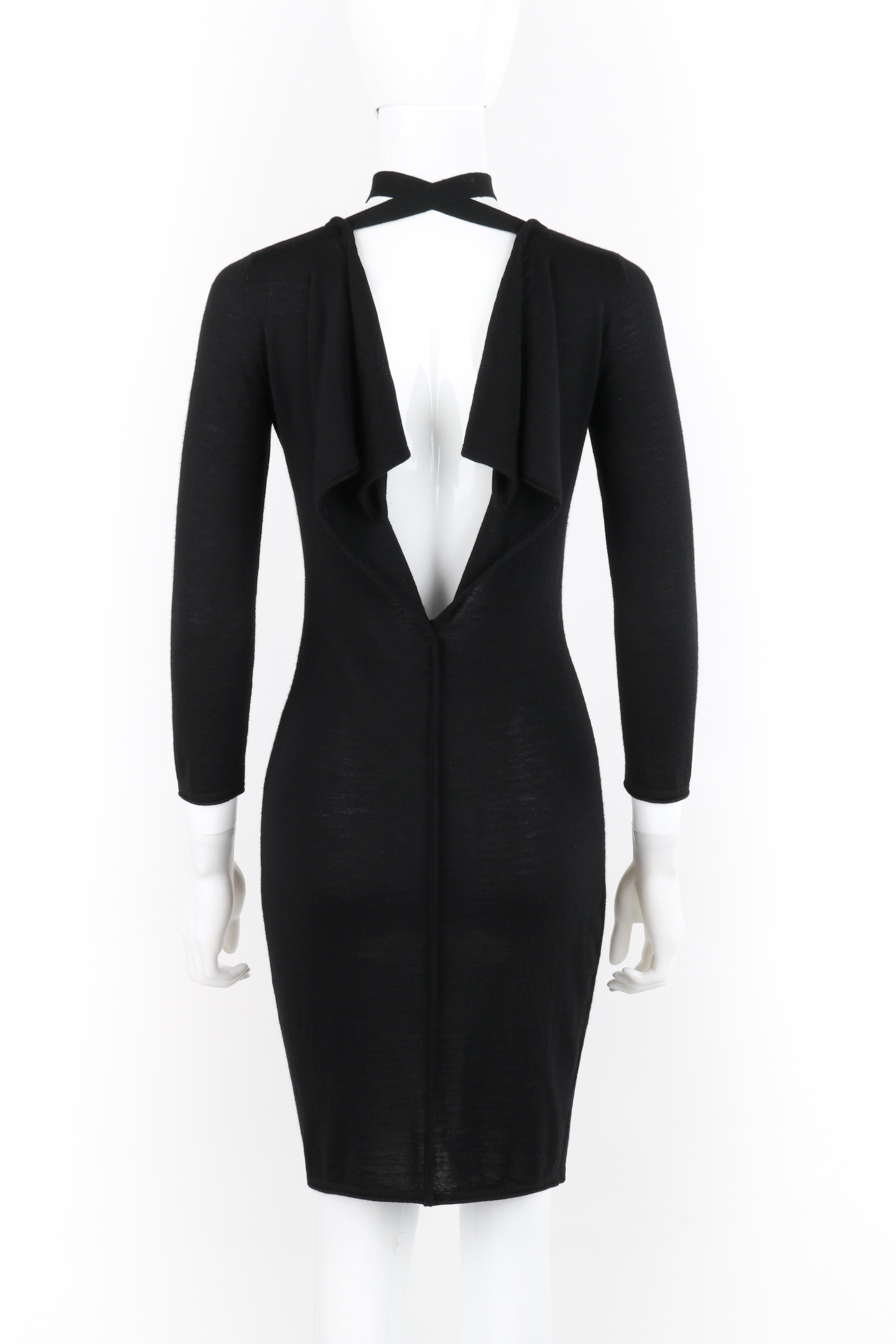 Women's ALEXANDER McQUEEN F/W 2004 Black Knit Draped Open Back Tie Long Sleeve Dress For Sale