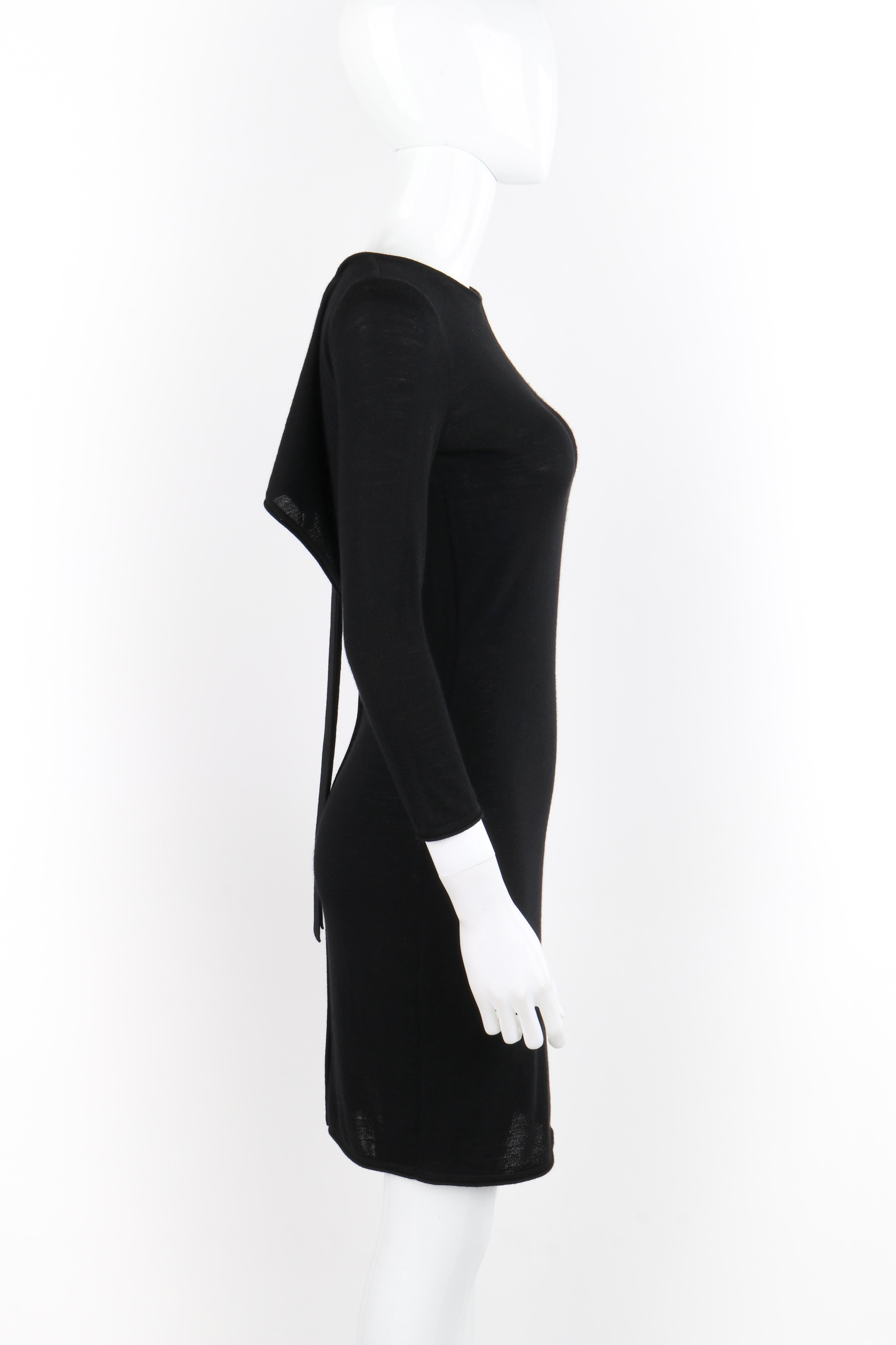 ALEXANDER McQUEEN F/W 2004 Black Knit Draped Open Back Tie Long Sleeve Dress For Sale 1