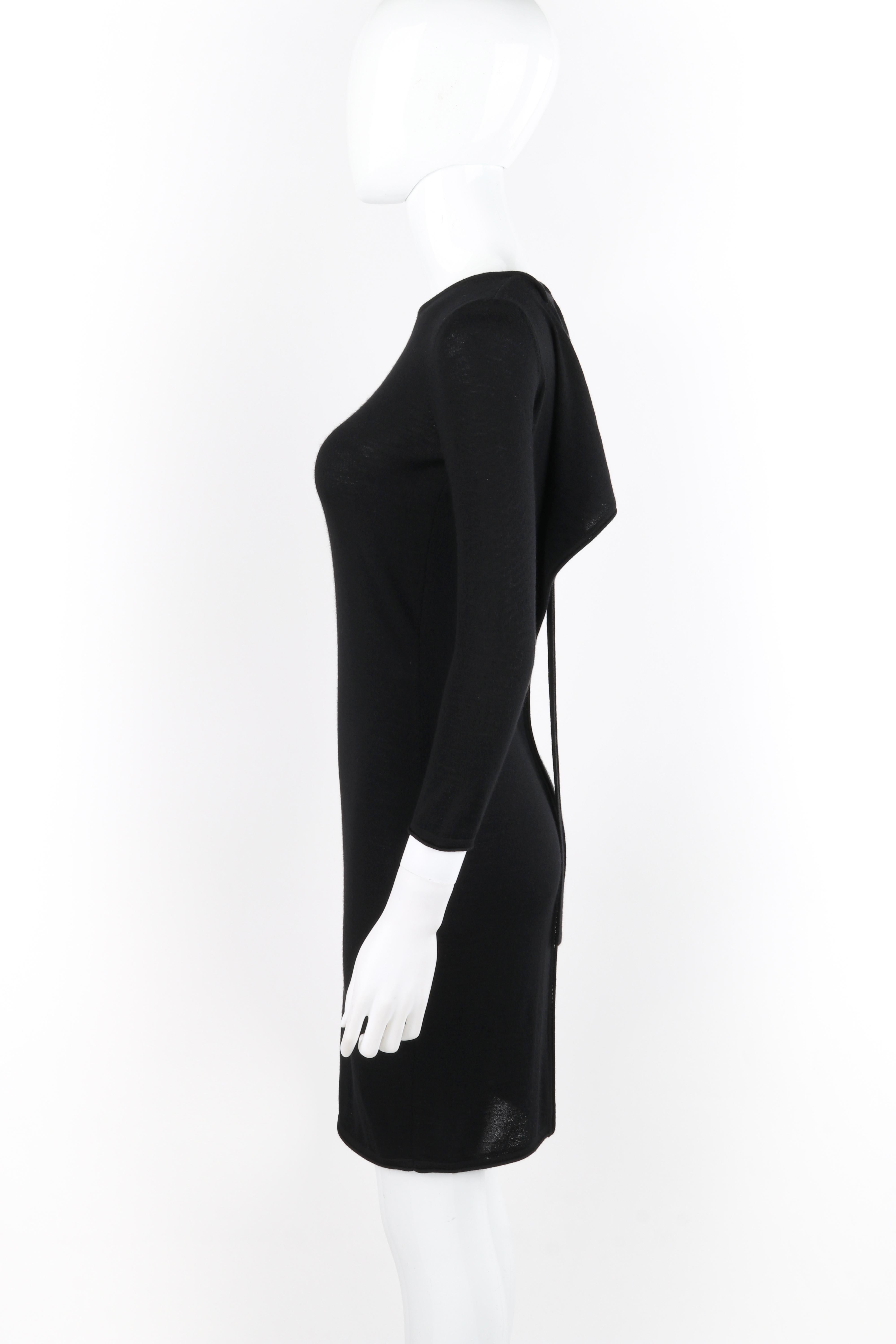 ALEXANDER McQUEEN F/W 2004 Black Knit Draped Open Back Tie Long Sleeve Dress For Sale 2