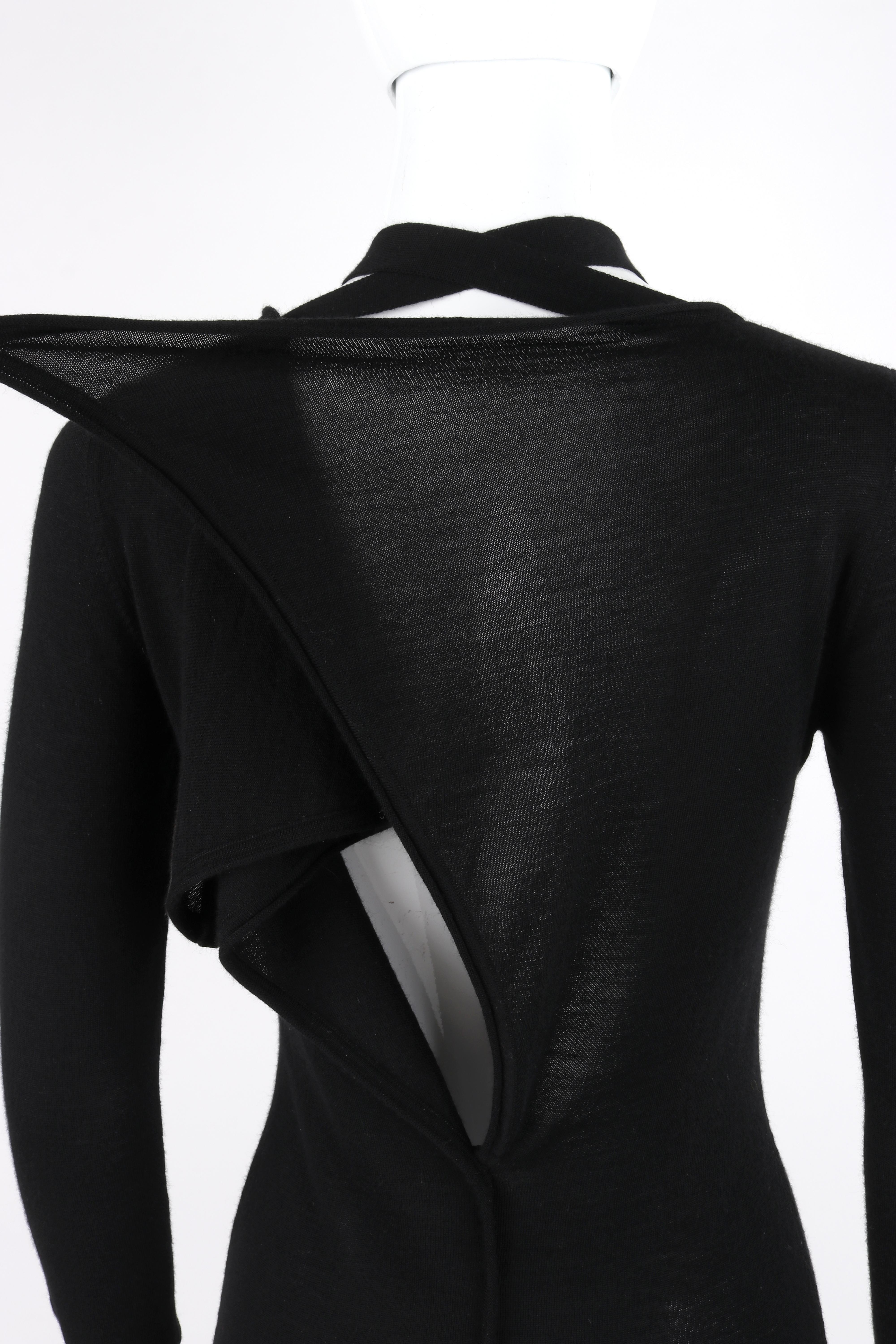 ALEXANDER McQUEEN F/W 2004 Black Knit Draped Open Back Tie Long Sleeve Dress For Sale 5