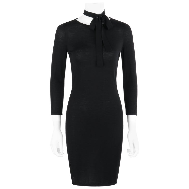 ALEXANDER McQUEEN F/W 2004 Black Knit Draped Open Back Tie Long Sleeve Dress  For Sale at 1stDibs