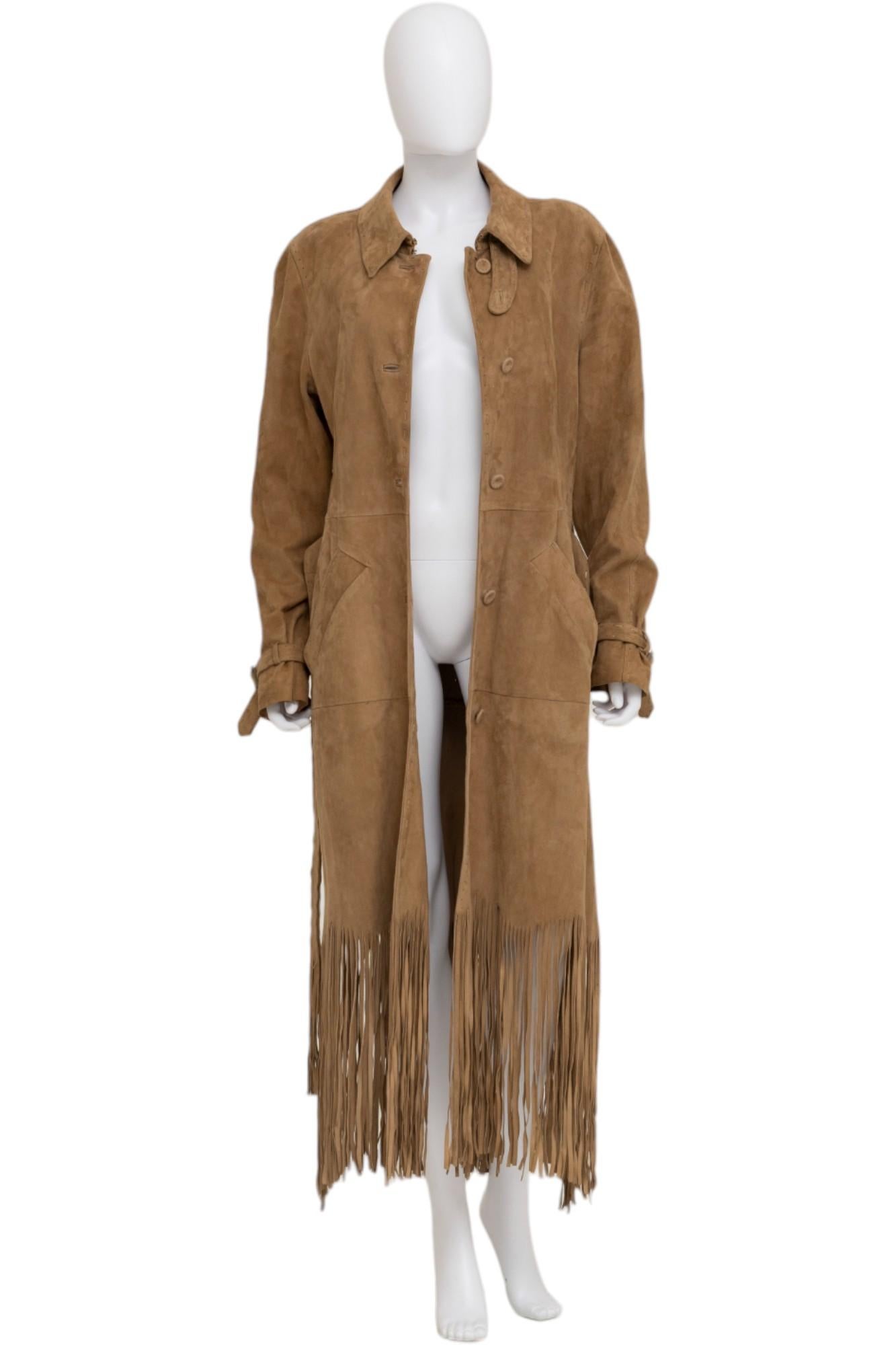 Alexander McQueen F/W 2005 Abrigo de ante marrón con flecos en venta 8