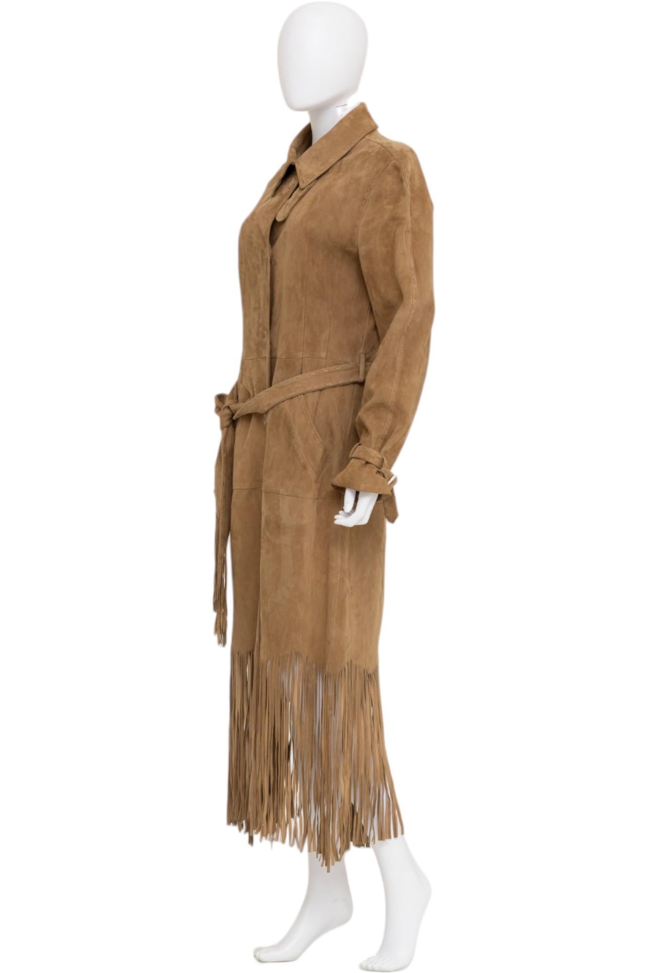 Alexander McQueen F/W 2005 Abrigo de ante marrón con flecos Brown en venta