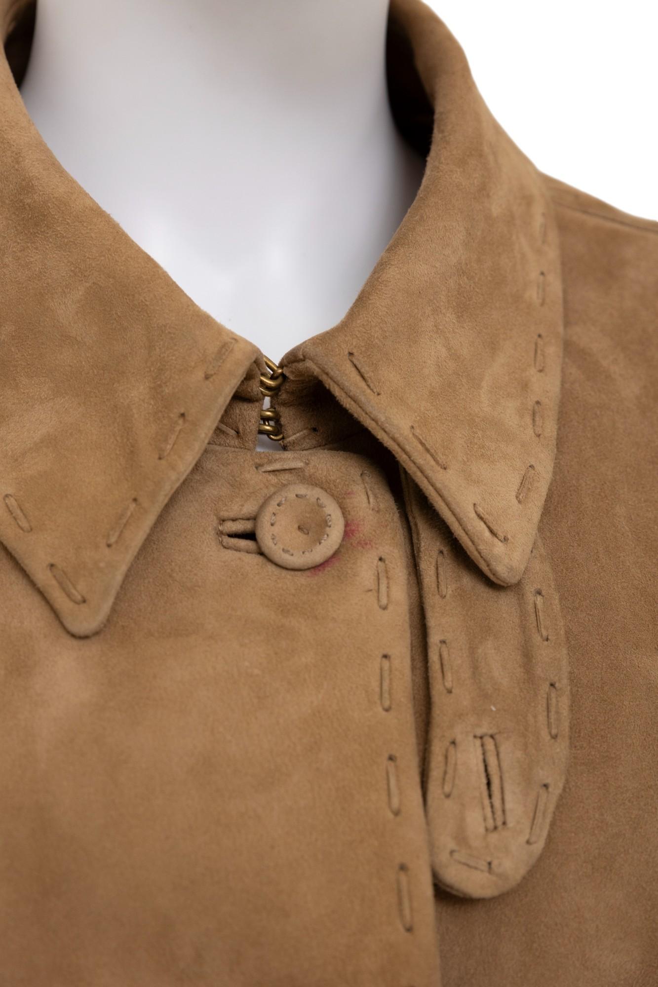 Alexander McQueen F/W 2005 Abrigo de ante marrón con flecos en venta 2