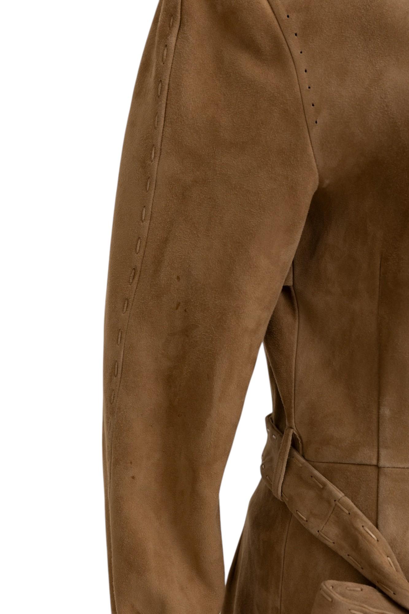 Alexander McQueen F/W 2005 Abrigo de ante marrón con flecos en venta 3