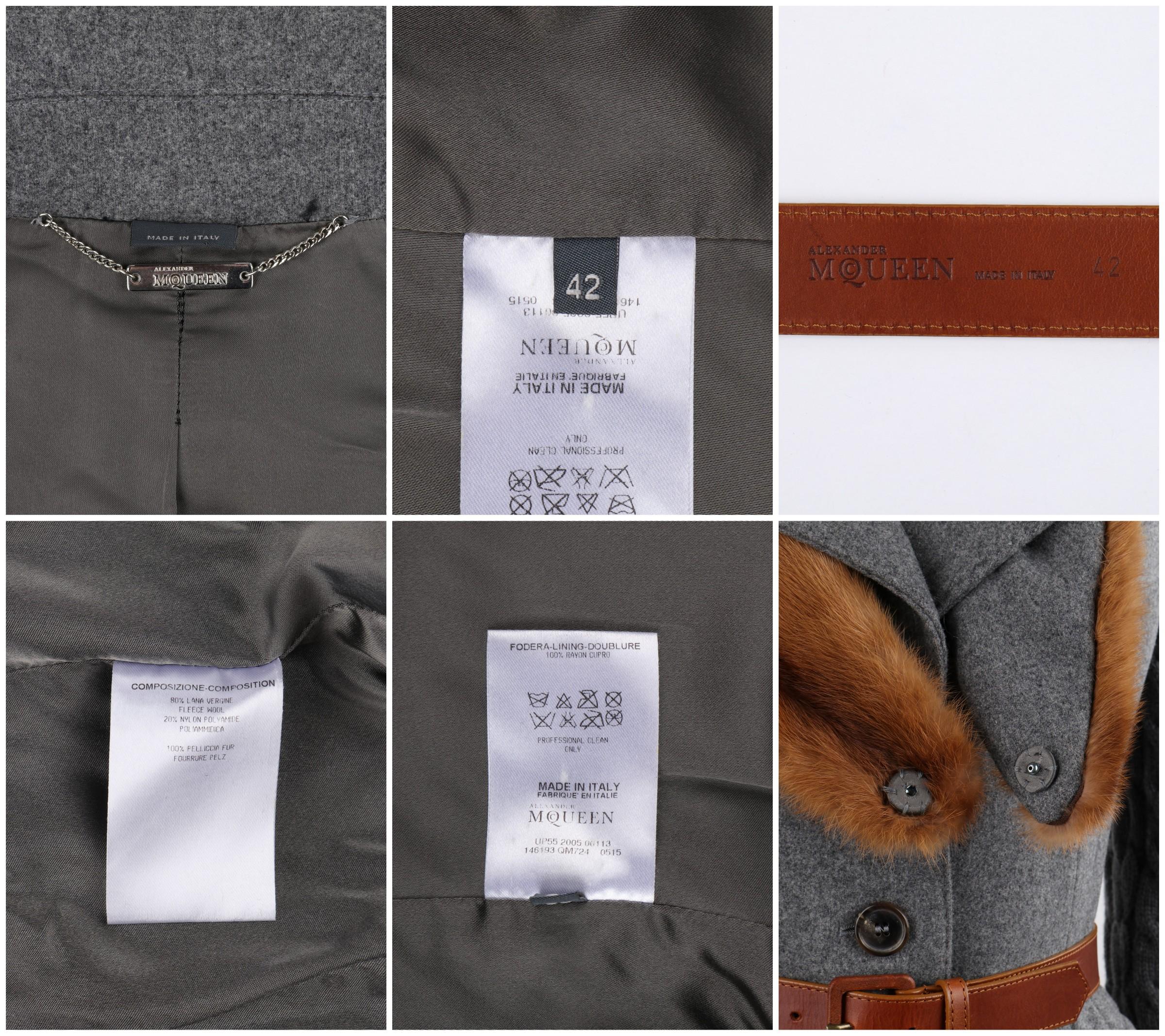 ALEXANDER McQUEEN F/W 2005 Grau Braun Nerz Pelz Abnehmbare Kapuze Gürtel Jacke Mantel im Angebot 5