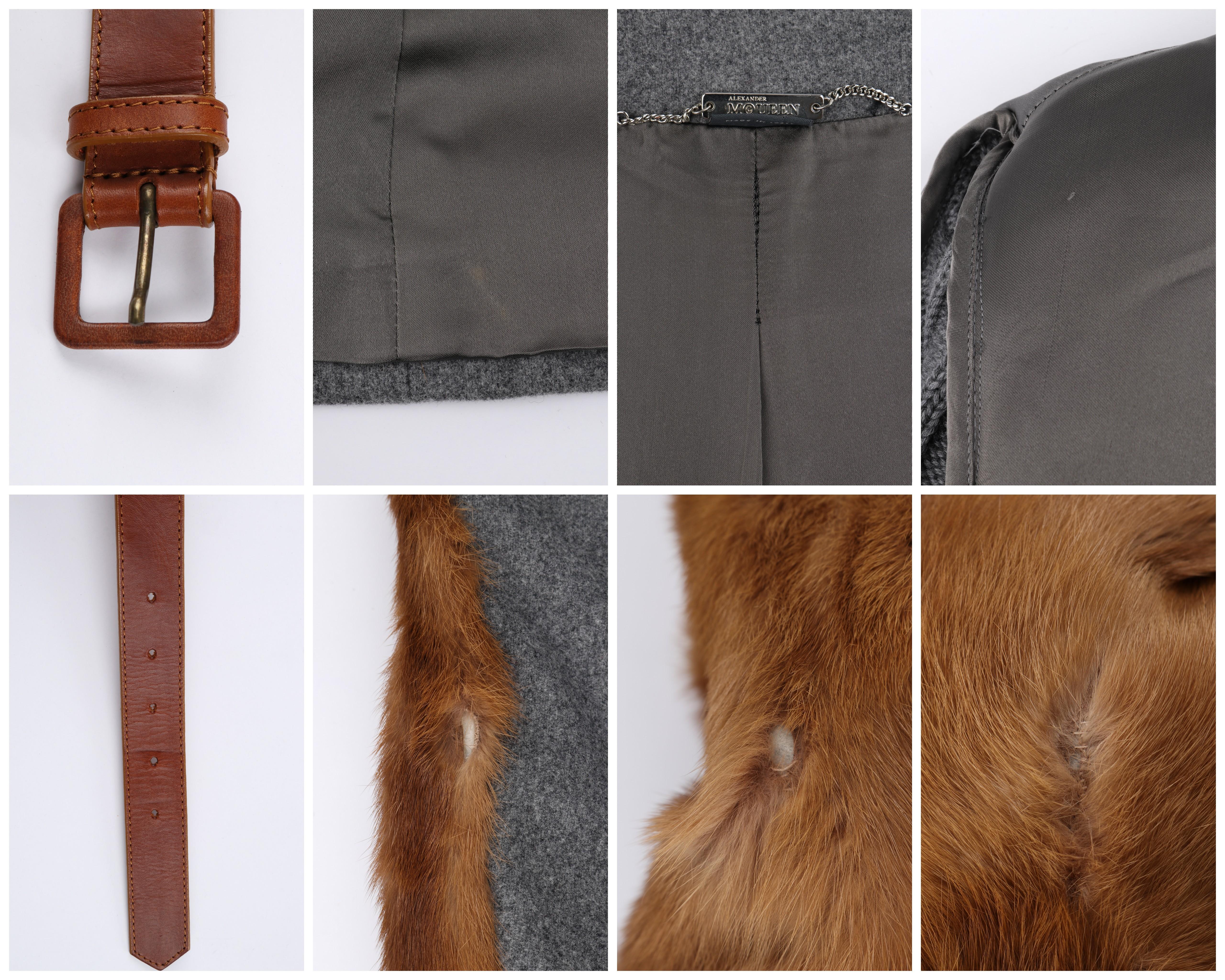ALEXANDER McQUEEN F/W 2005 Gray Brown Mink Fur Removable Hood Belted Jacket Coat For Sale 7