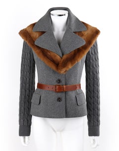 ALEXANDER McQUEEN F/W 2005 Gray Brown Mink Fur Removable Hood Belted Jacket Coat