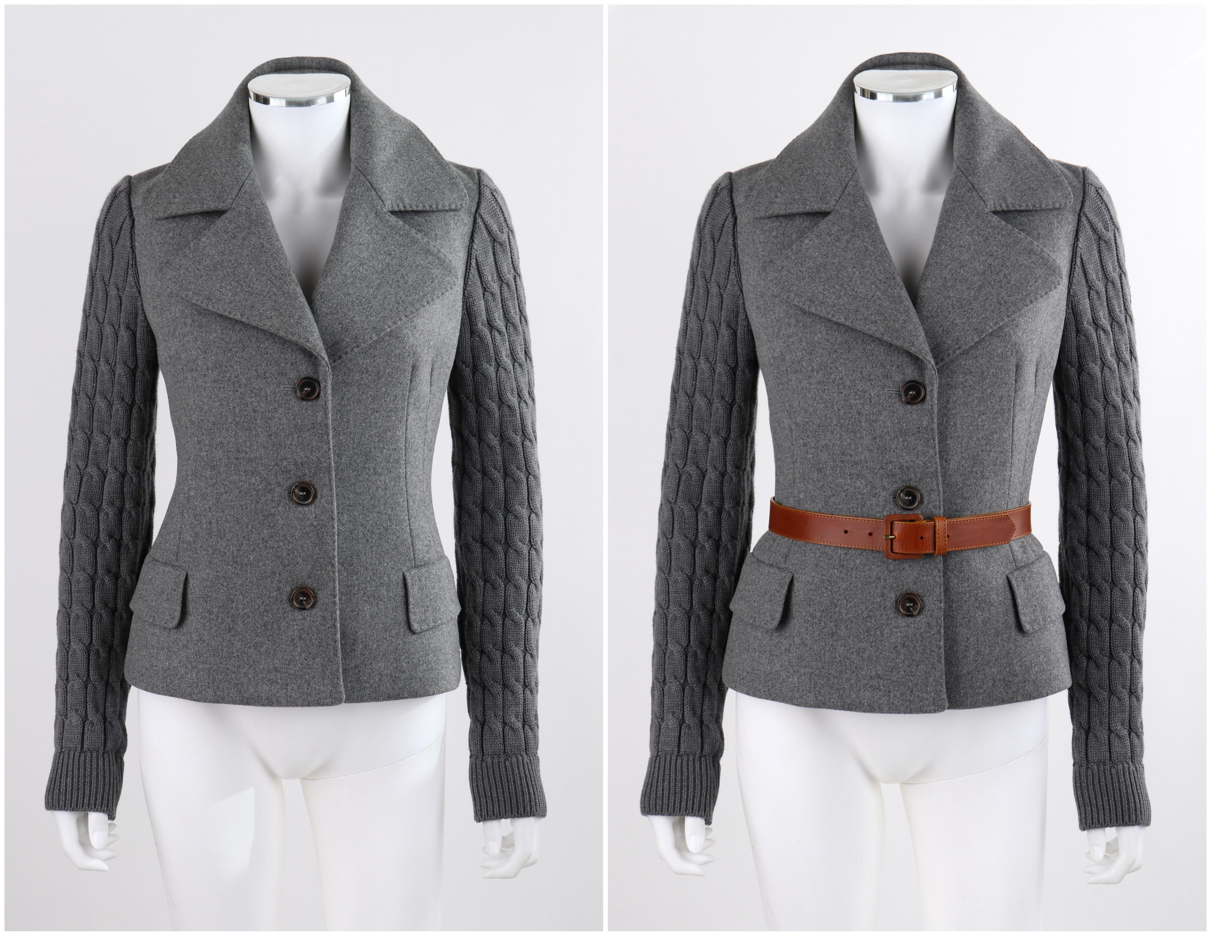 Black ALEXANDER McQUEEN F/W 2005 Gray Brown Mink Fur Removable Hood Belted Jacket Coat For Sale