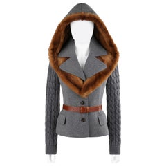 ALEXANDER McQueen A/I 2005 Grigio Marrone Pelliccia di visone con cappuccio rimovibile e cintura