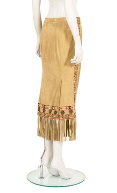 Alexander McQueen F/W 2005 Suede embroidered fringe skirt