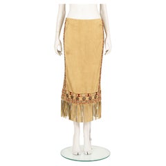 Vintage Alexander McQueen F/W 2005 Suede embroidered fringe skirt