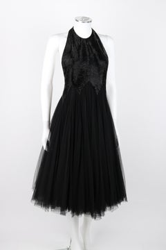 ALEXANDER McQUEEN F/W 2007 Black Layered Net Tulle Open Back Beaded Halter Dress