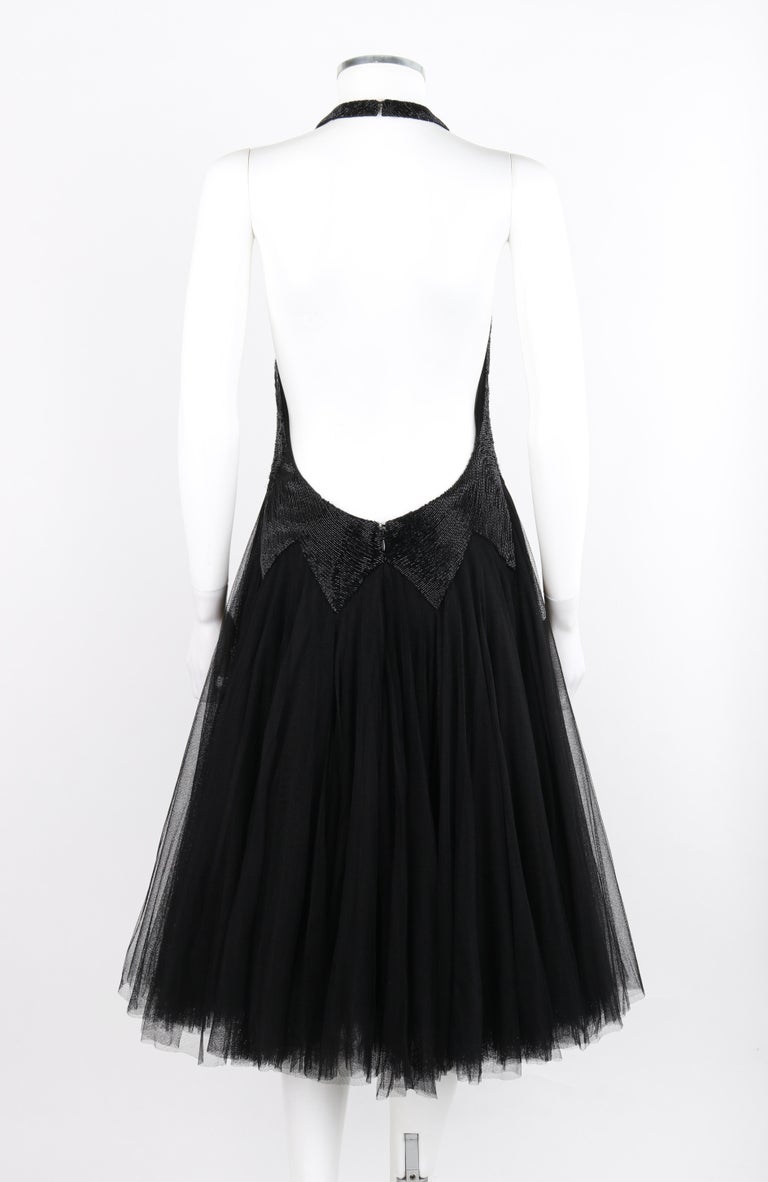 ALEXANDER McQUEEN F/W 2007 Black Layered Net Tulle Open Back Beaded Halter  Dress at 1stDibs