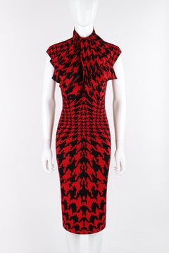 Alexander McQueen F/W 2009 "Horn Of Plenty" Iconic Red Blk Houndstooth Bow Dress