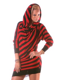 F/W 2009 / 2010 ALEXANDER McQUEEN red / black asymmetrical wool dress Rihanna