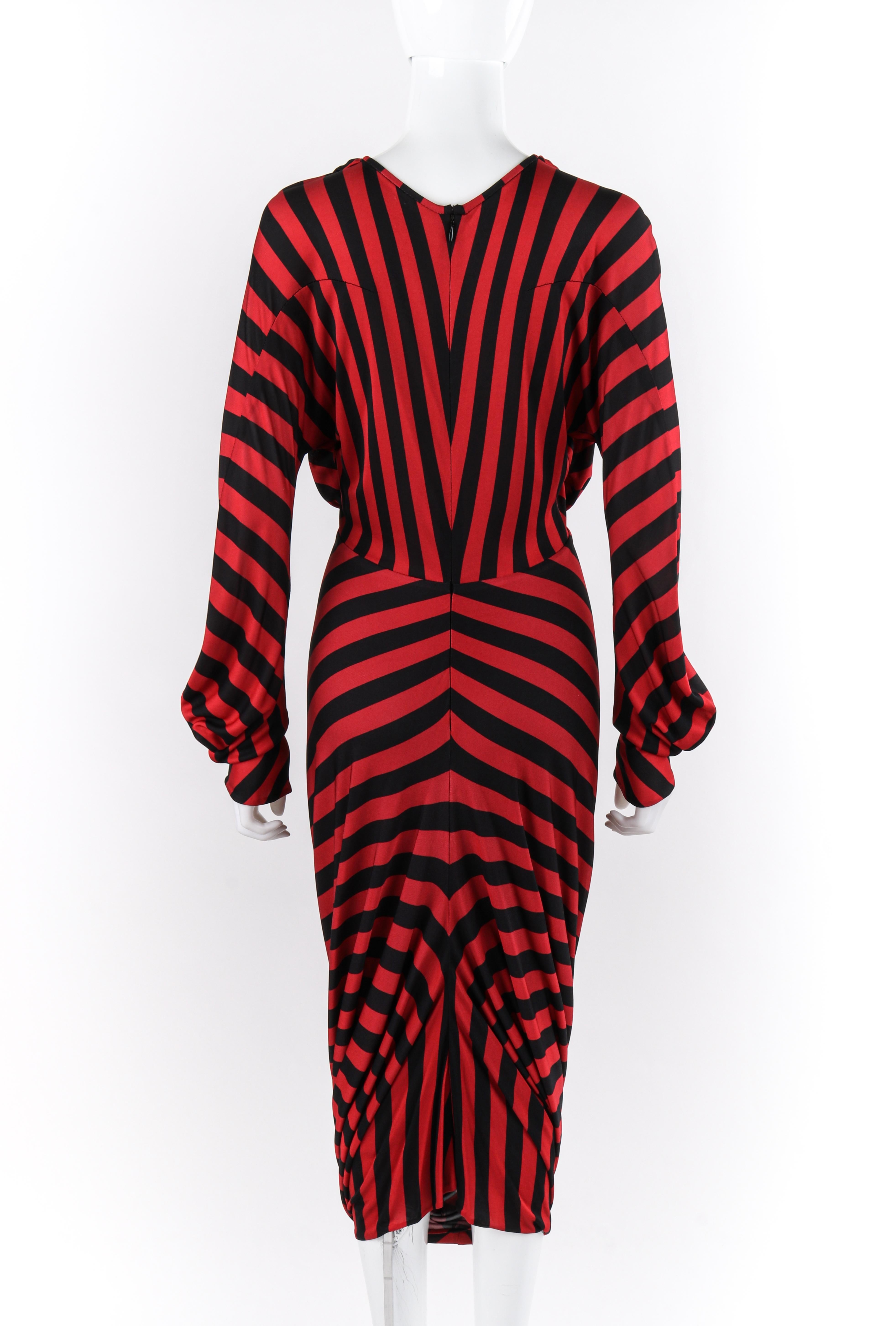Women's ALEXANDER McQUEEN F/W 2009 “The Horn of Plenty” Red Black Chevron Ruched Dress For Sale