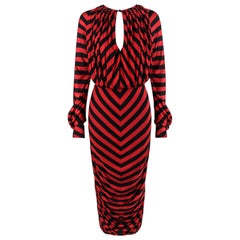 ALEXANDER McQUEEN F/W 2009 “The Horn of Plenty” Red Black Chevron Ruched Dress