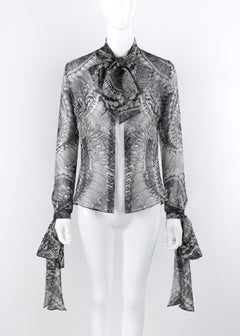 ALEXANDER McQUEEN F/W 2010 Black White Skull Silk Chiffon Bow Collar Cuff Blouse