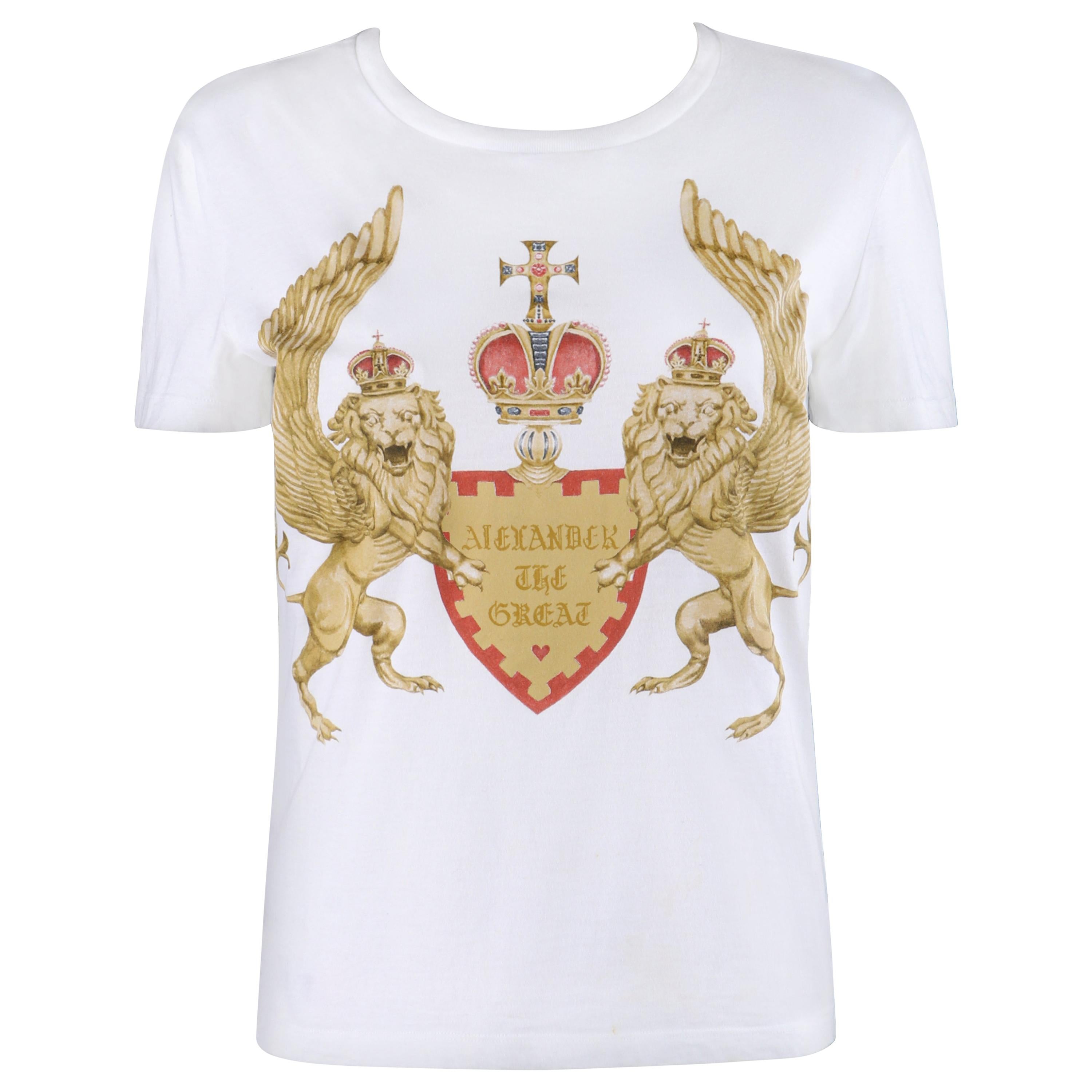ALEXANDER McQUEEN F/W 2010 White Gold "Alexander the Great" Lion Print T-Shirt