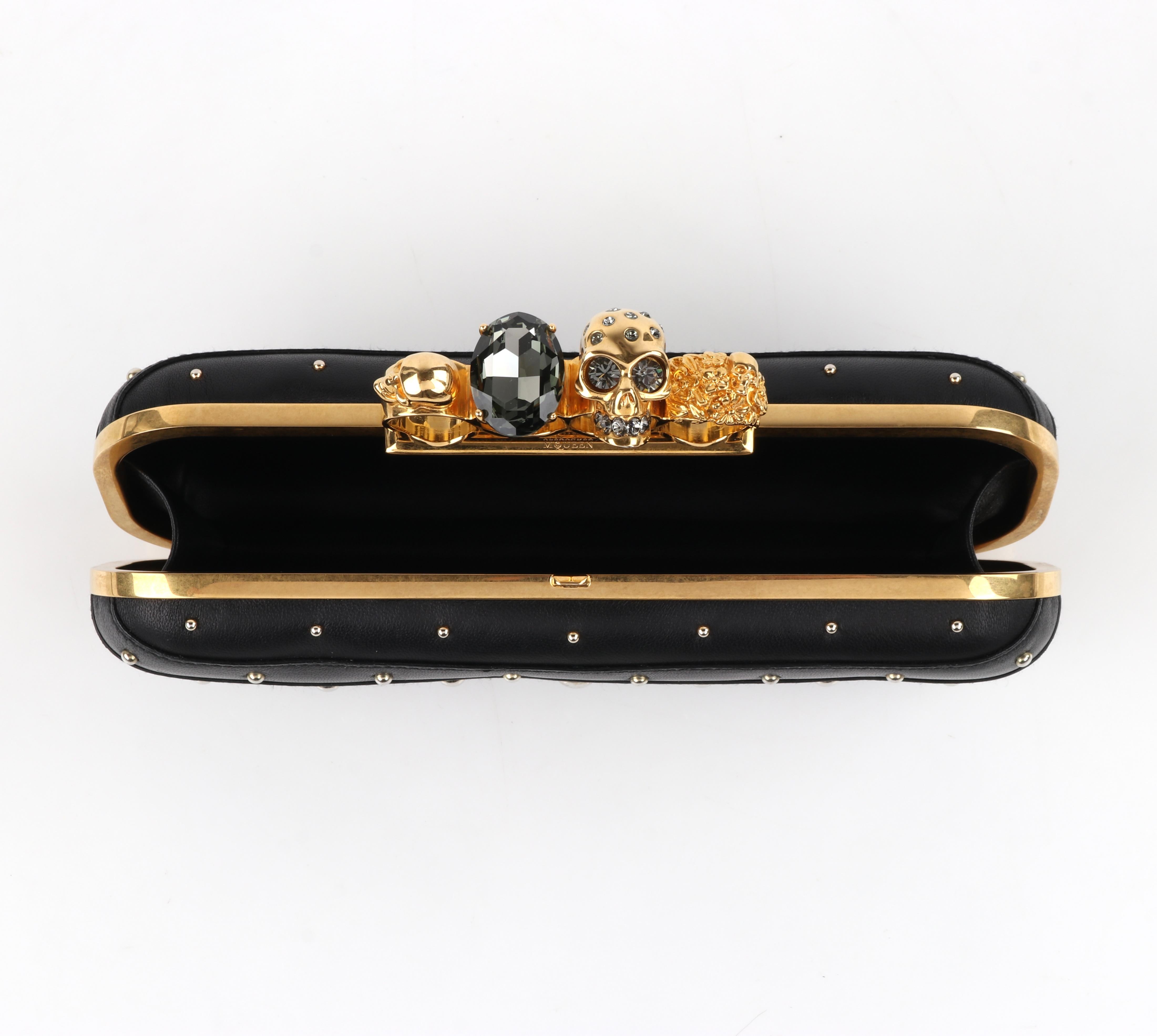 ALEXANDER McQUEEN F/W 2013 Black Gold Leather Studded Knuckle Ring Duster Clutch In Good Condition In Thiensville, WI