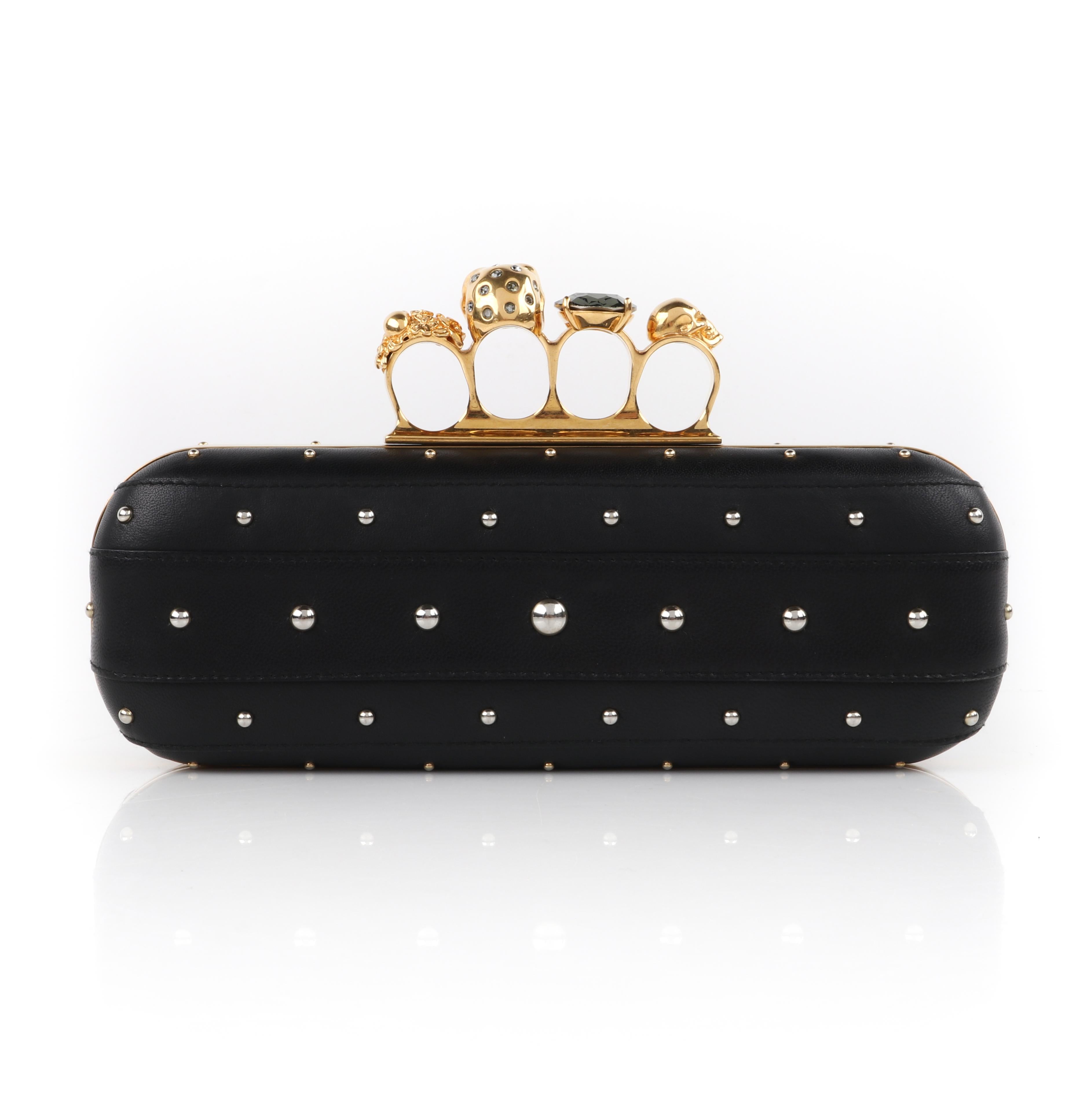 Women's ALEXANDER McQUEEN F/W 2013 Black Gold Leather Studded Knuckle Ring Duster Clutch
