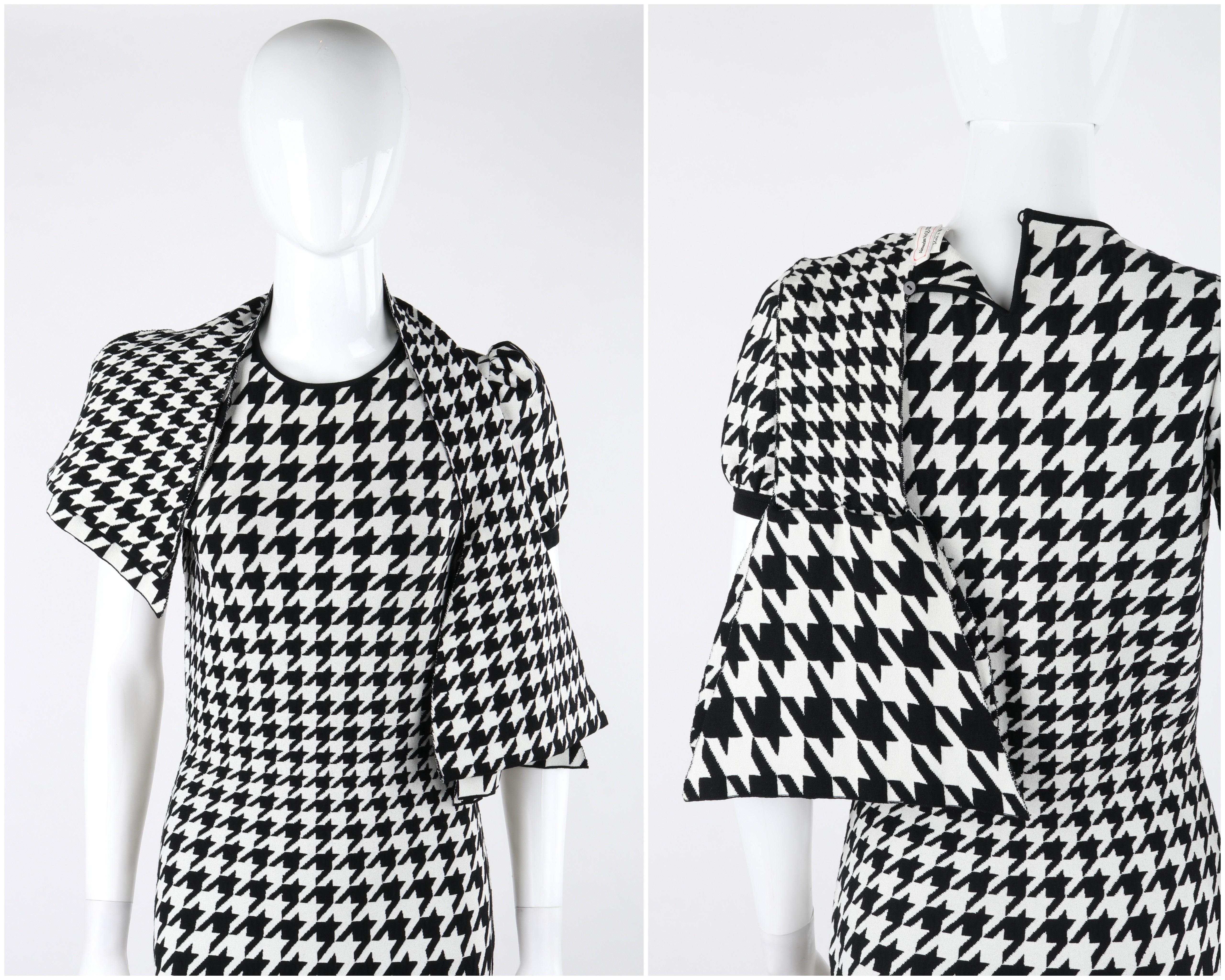 Alexander McQueen F/W 2019 Black White Houndstooth Oversized Tie Neck Knit Dress 4