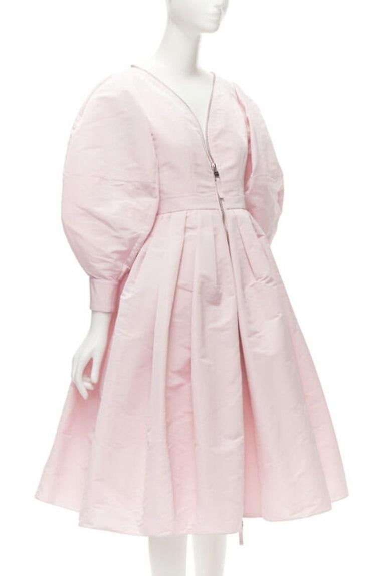 Beige ALEXANDER MCQUEEN faille light pink ballon sleeve technical dress IT38 XS For Sale