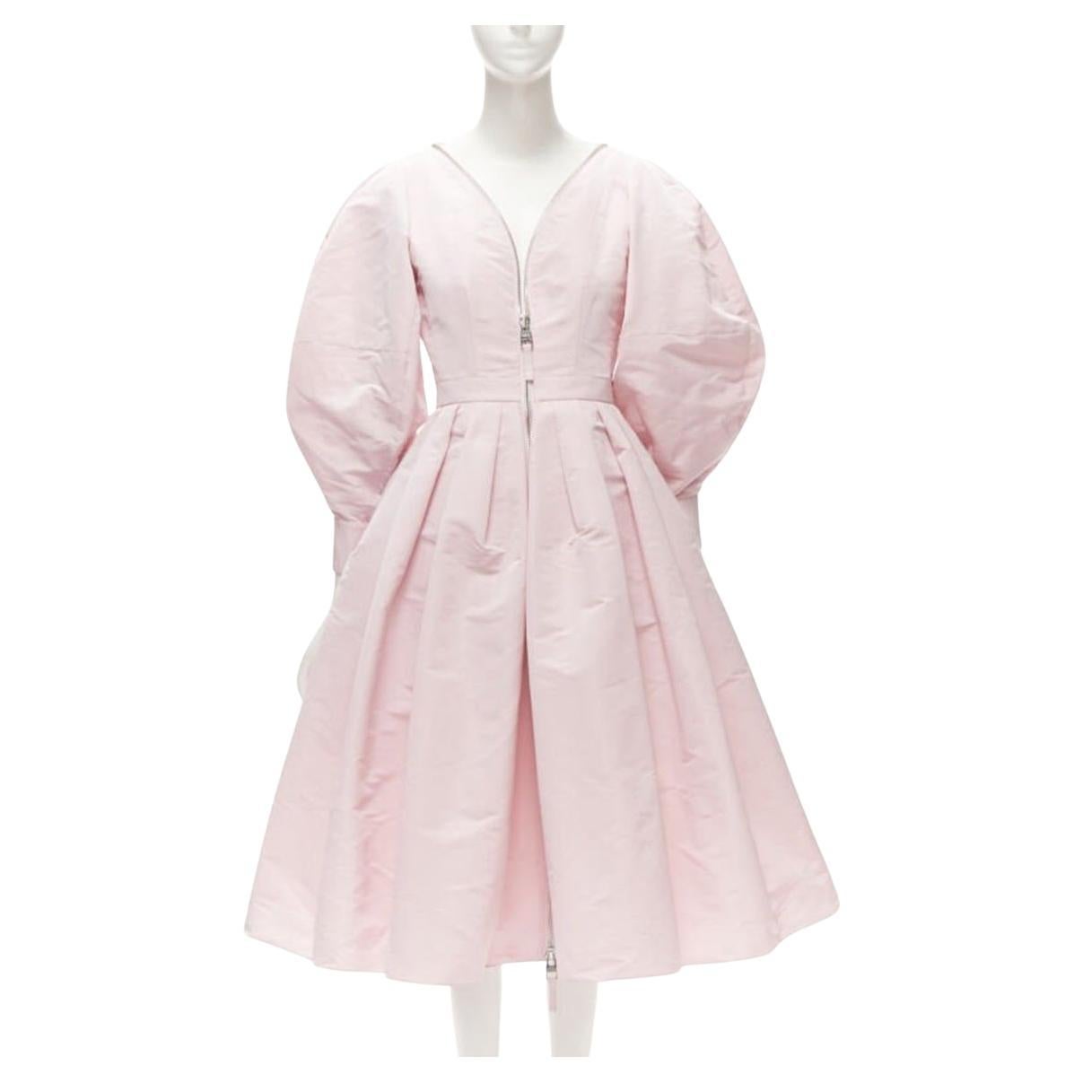 ALEXANDER MCQUEEN faille light pink ballon sleeve technical dress IT38 XS